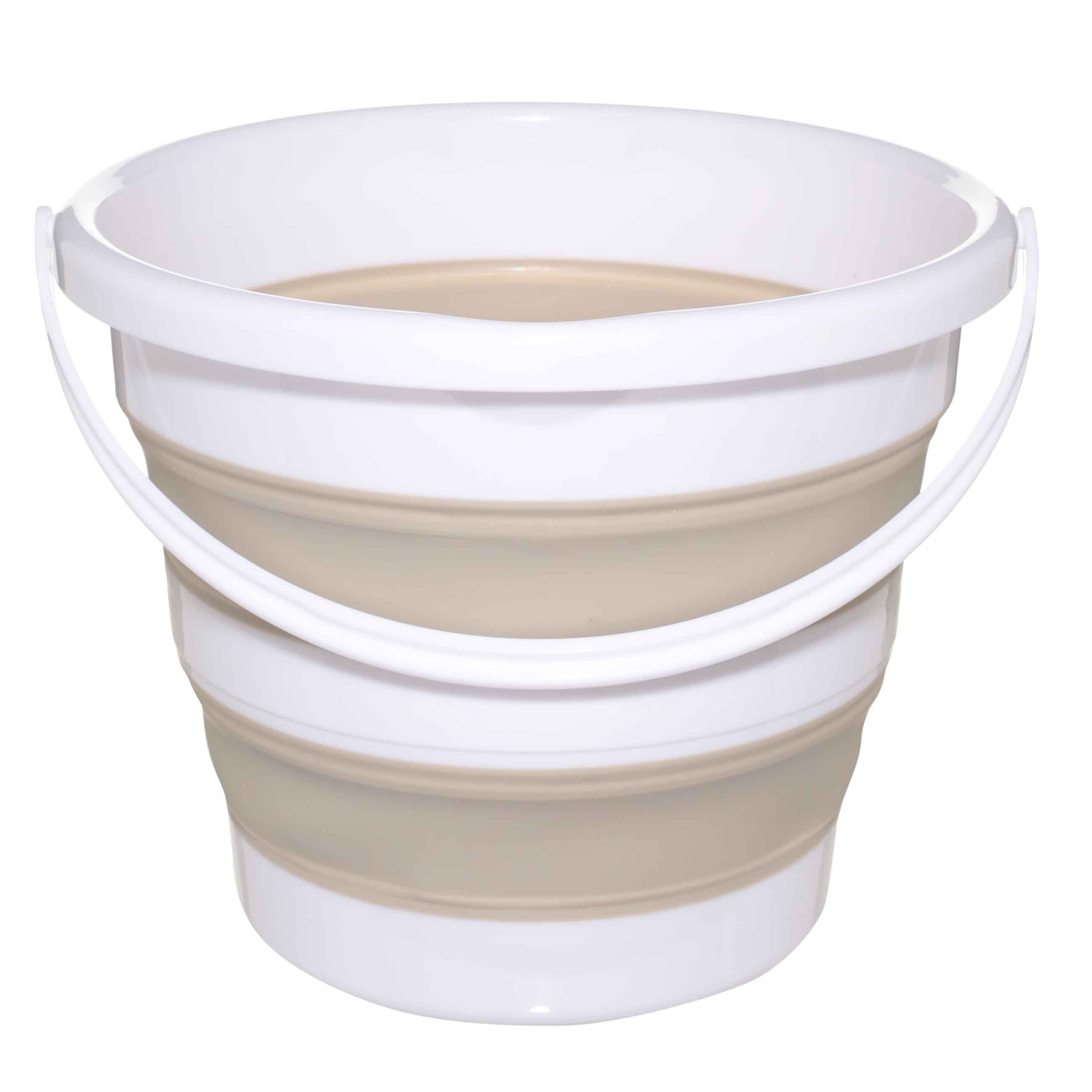 Foldable bucket, 10 l, plastic / rubber, grey-beige, Foldaway