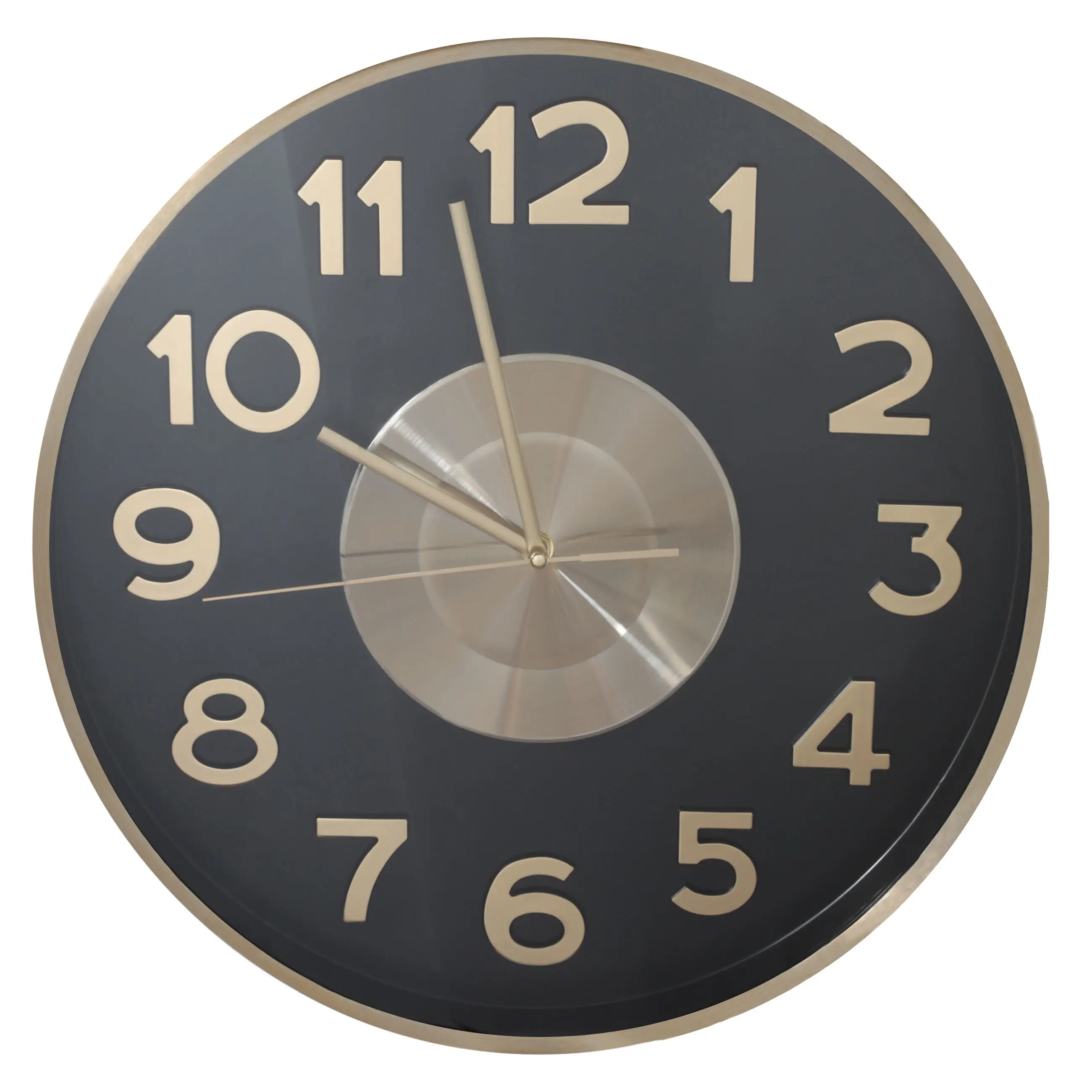 Wall clock, 40 cm, metal / glass, round, black and gold, Dial, Dial