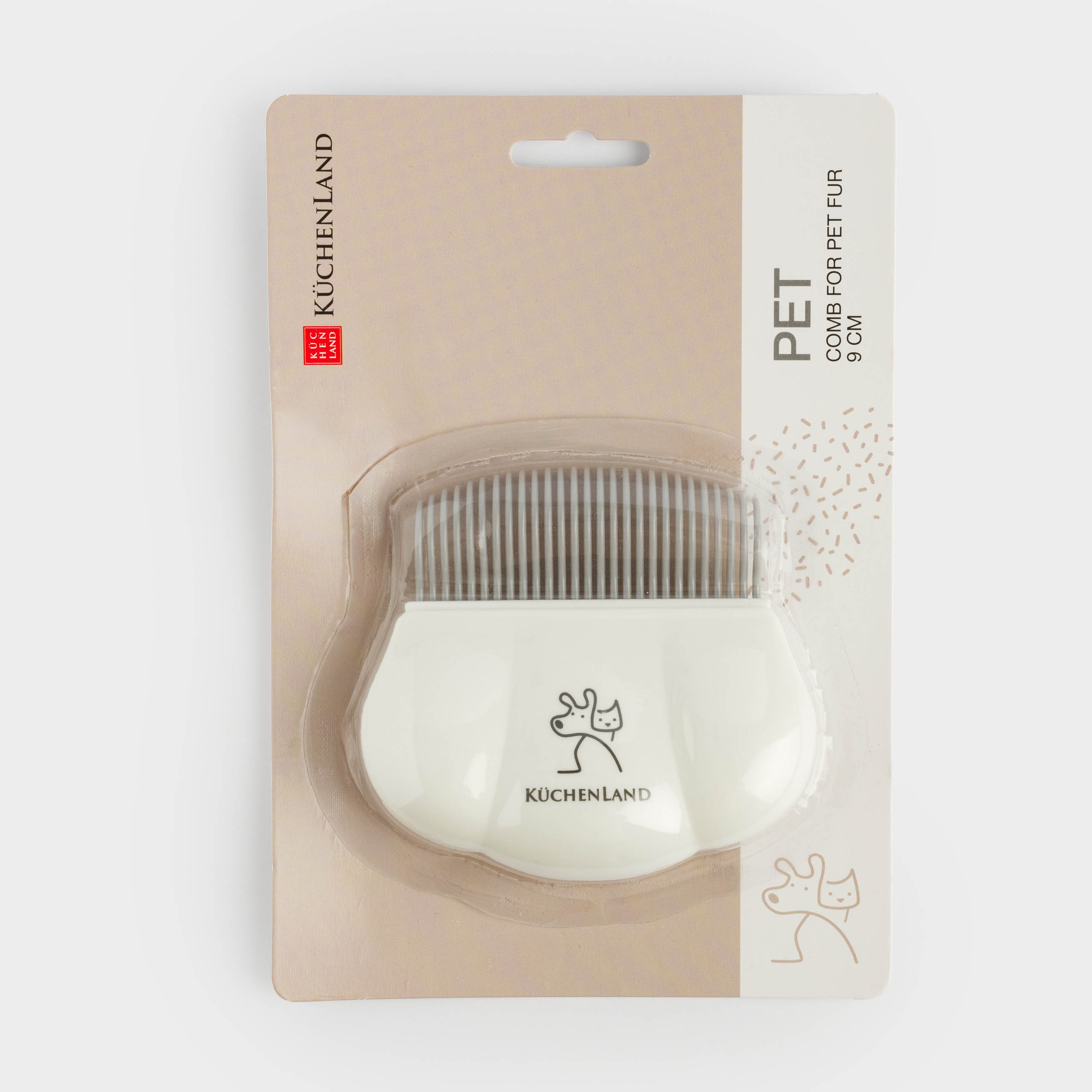 Animal hair comb, 9 cm, plastic, white, Paw, Pet, image-3