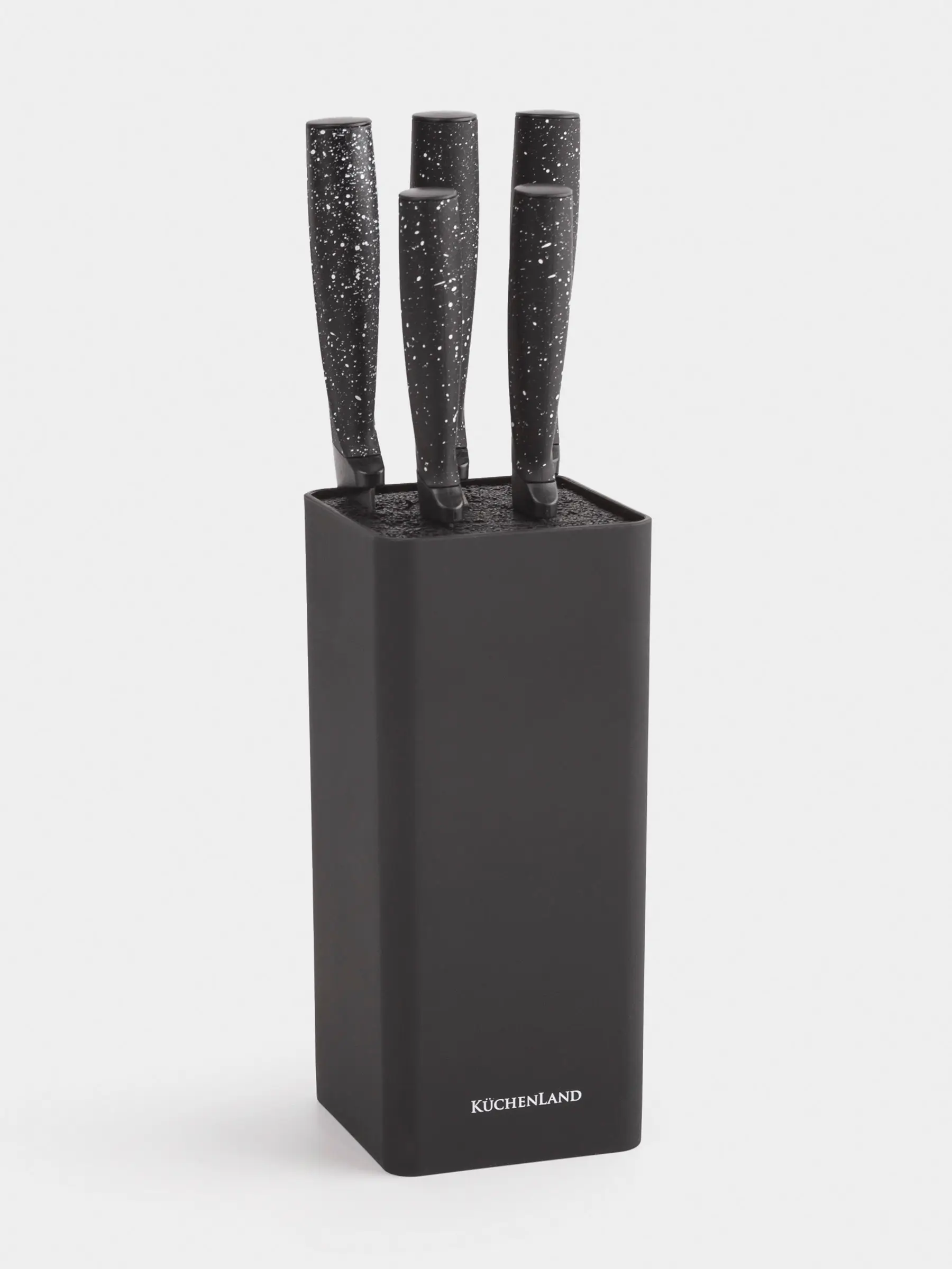 Knife set, 5 pr, in stand, steel / plastic, Black, speckled, Steel speckled