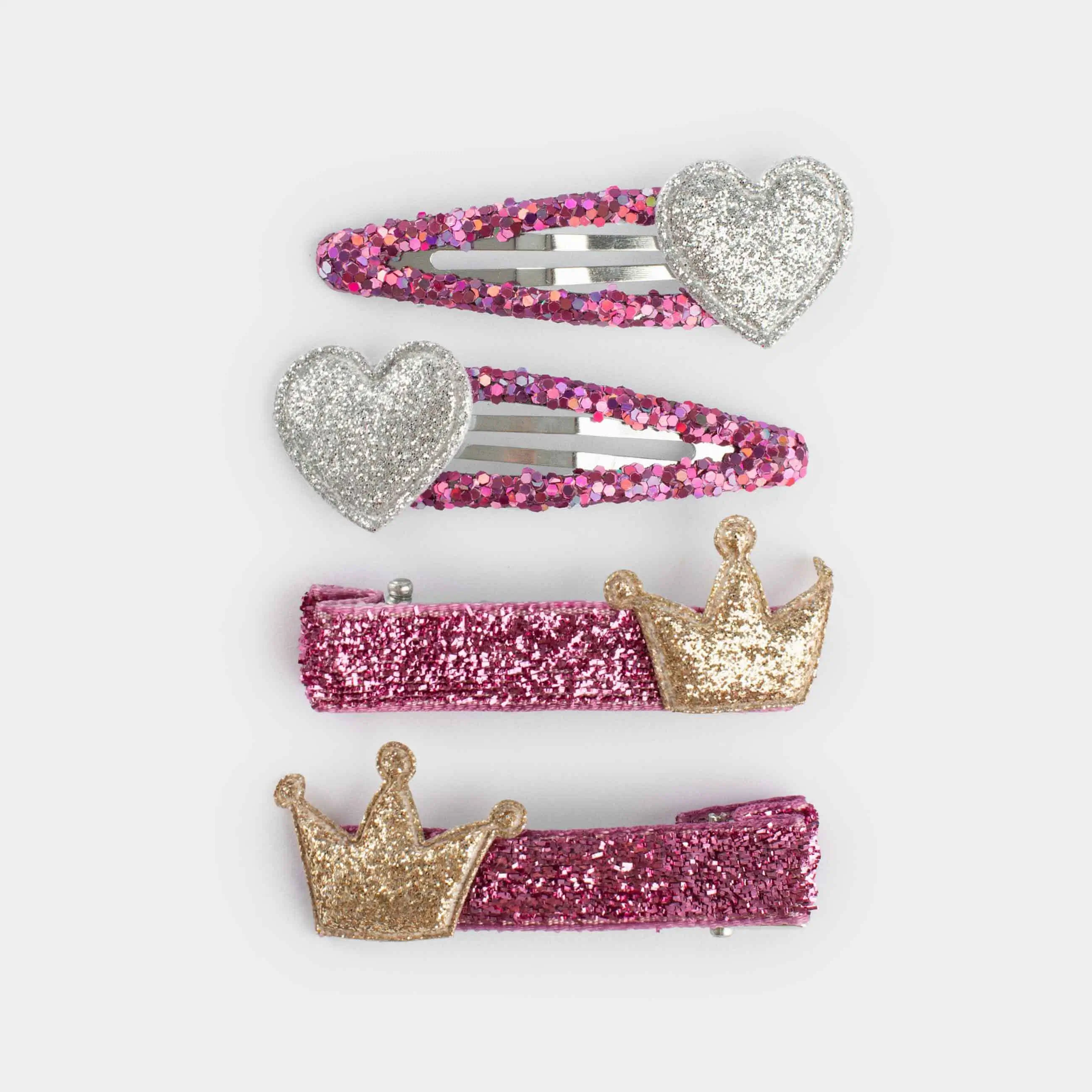 Hair clip set, 5 cm, 4 pcs, children's, plastic / metal, purple, Crown/Heart, Gracile