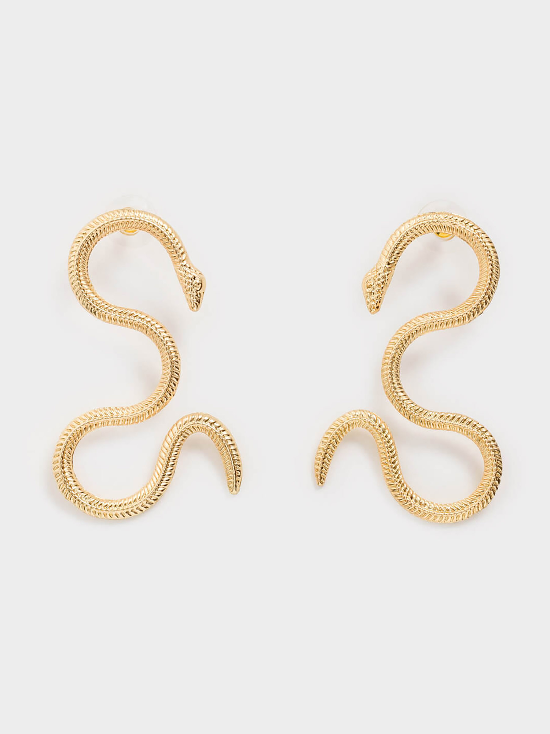 Earrings, 6 cm, 2 pieces, metal, gold, Snake, Jewelry snake