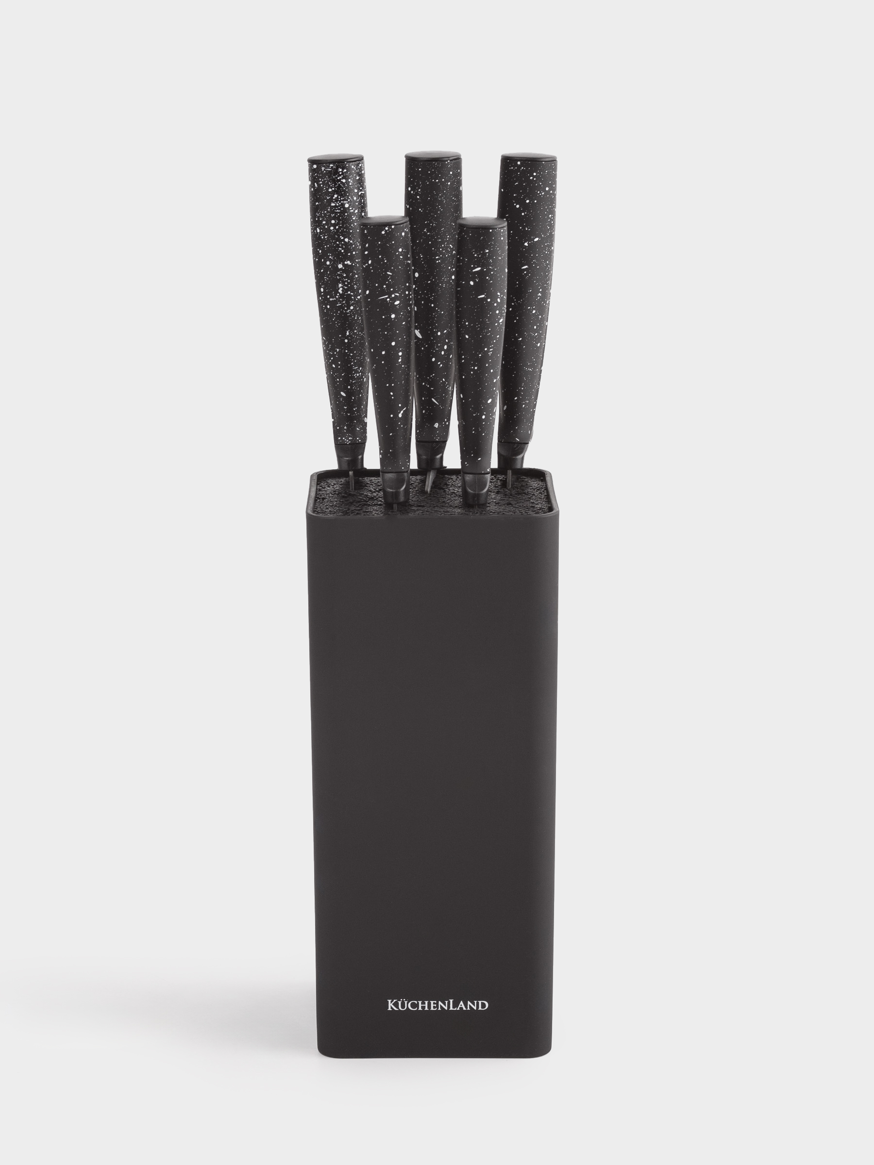 Knife set, 5 pr, in stand, steel / plastic, Black, speckled, Steel speckled, image-6