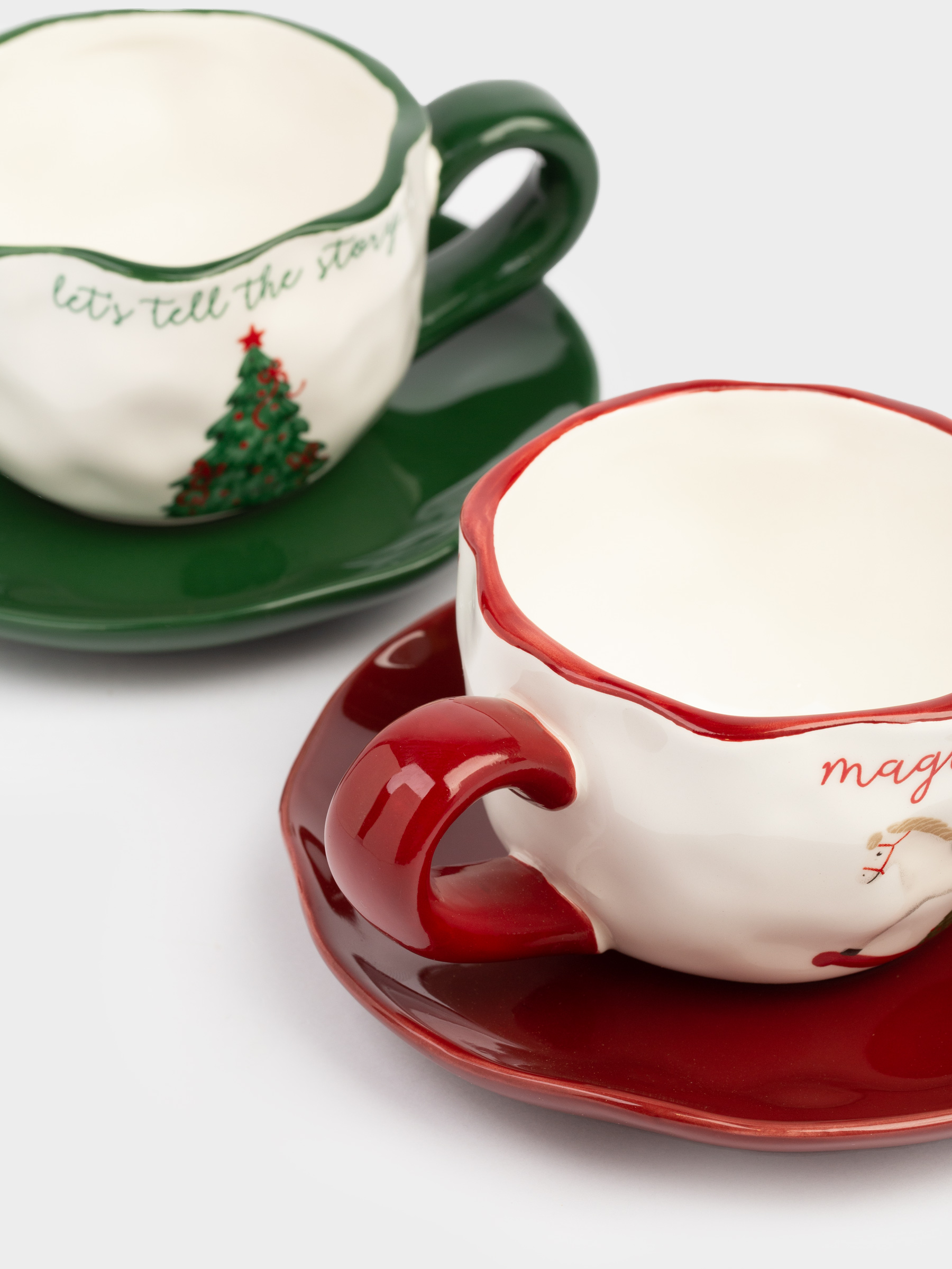 Tea pair, 240 ml, 2 persons, 4 items, ceramic, Christmas tree with bows/Horse, Christmas green, image-2