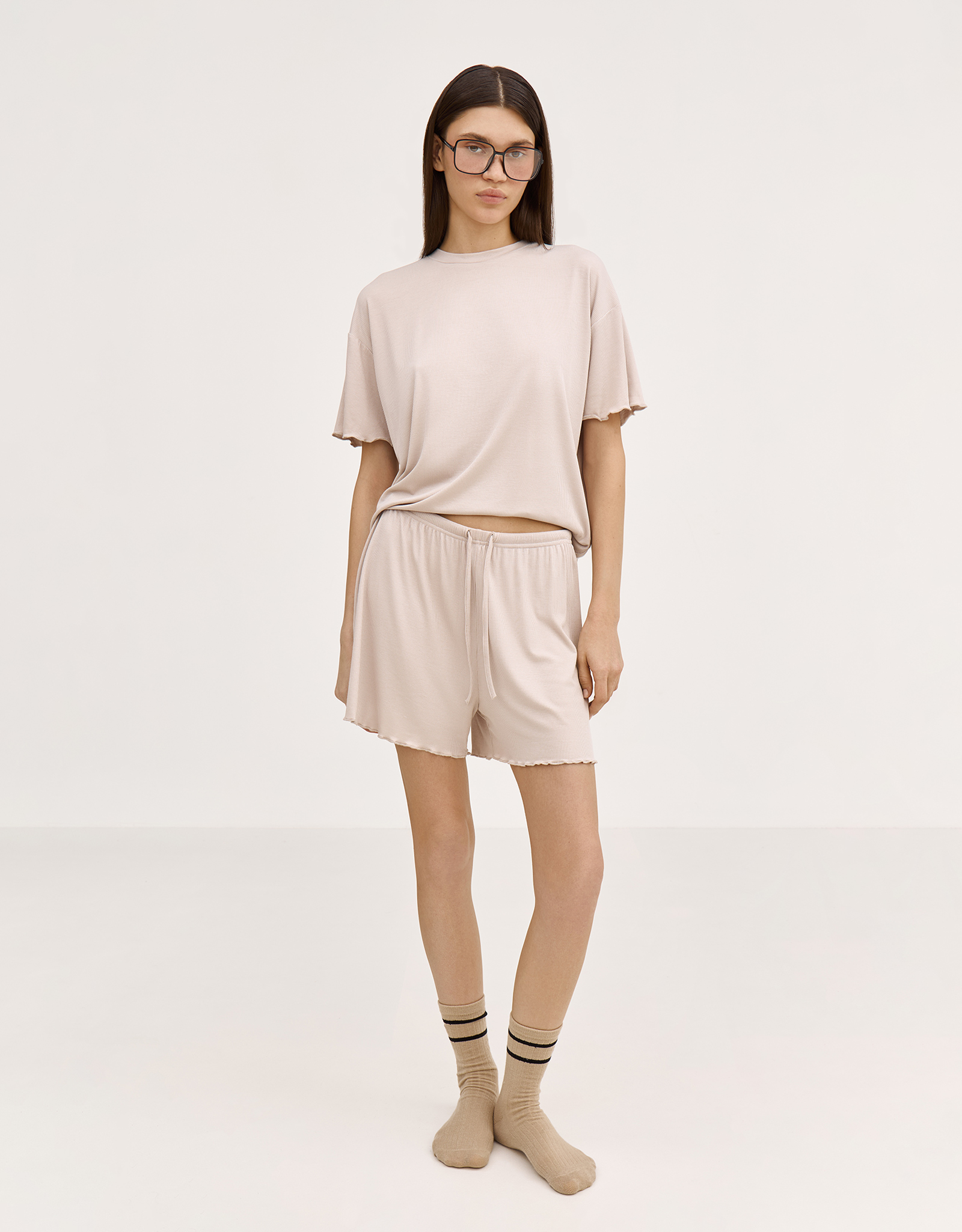 Women's shorts, homewear, size L, modal/spandex, beige, Rosemary, image-0