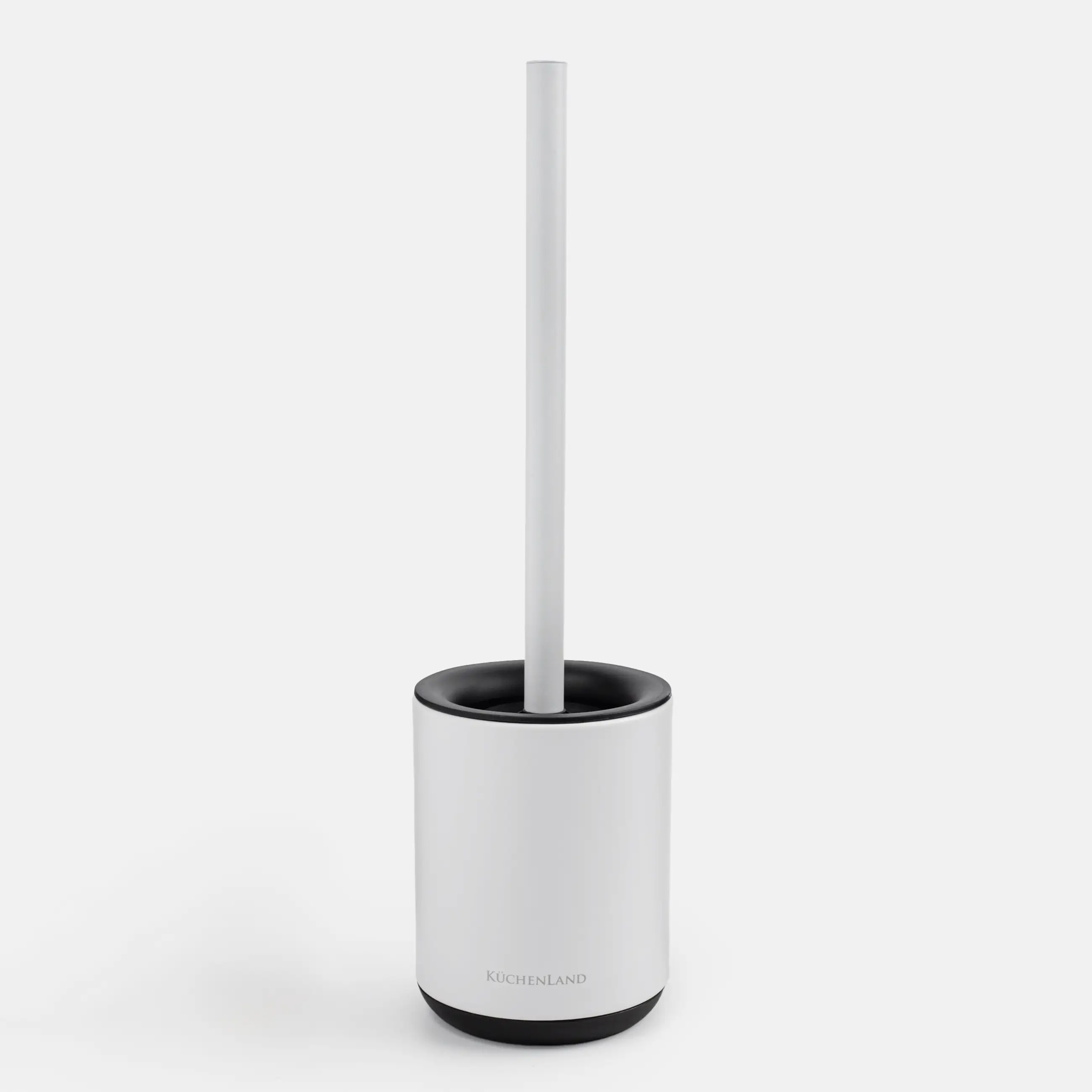 Toilet brush, 38 cm, with stand, rubber / metal, white and black, Vesta
