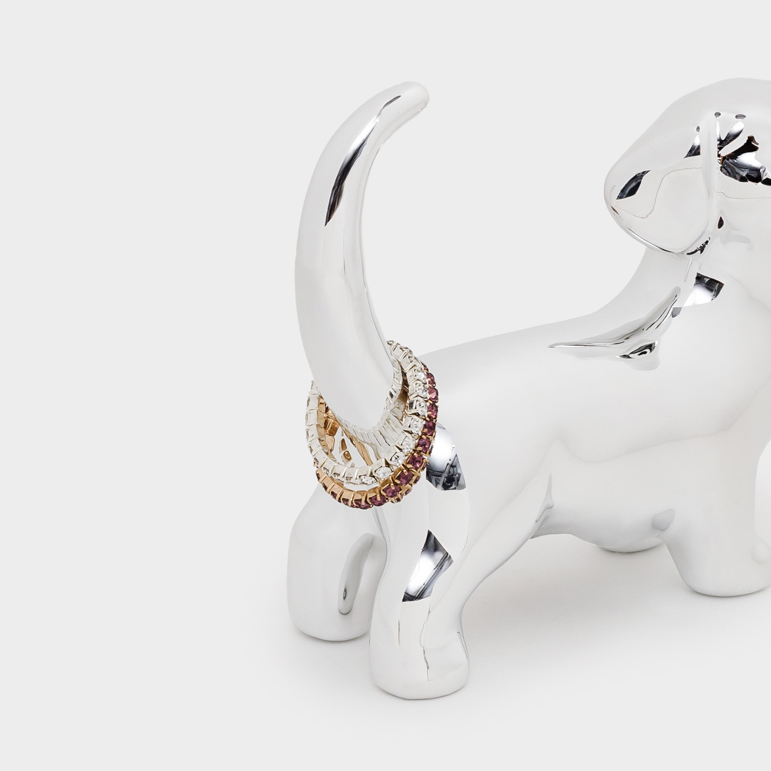 Jewelry holder, 8 cm, porcelain p, silver, dog, dog, image-4