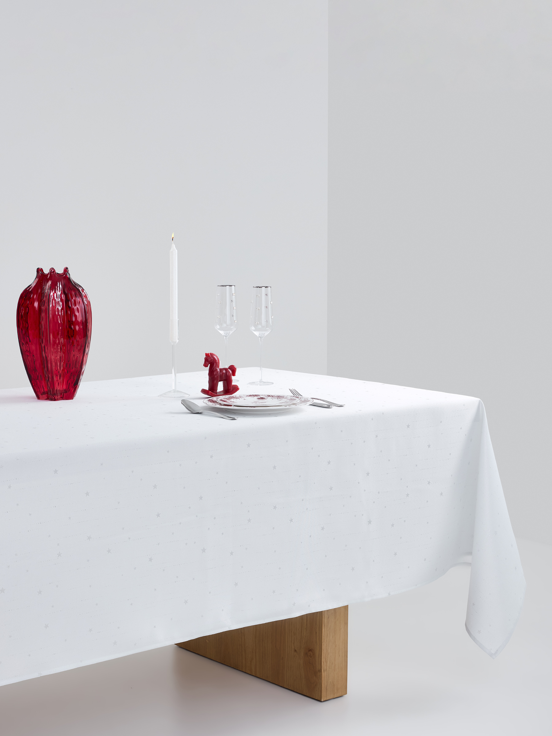 Tablecloth, 170x250 cm, jacquard, polyester, light grey, Silver stars, Starlight, image-5