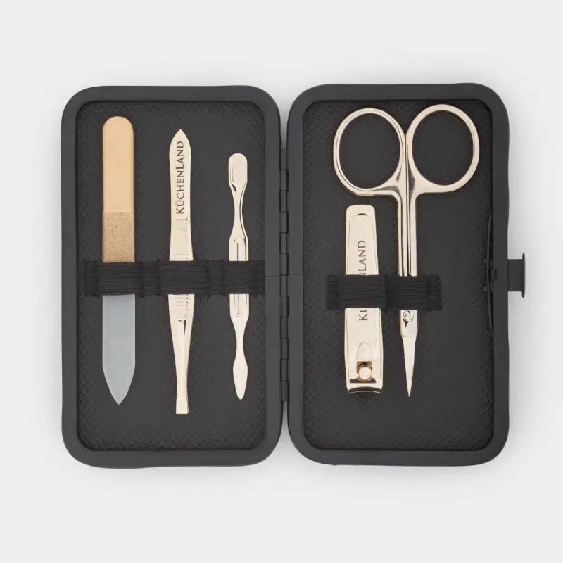 Manicure set, 5 items, steel, golden, Manicure gold, image-0