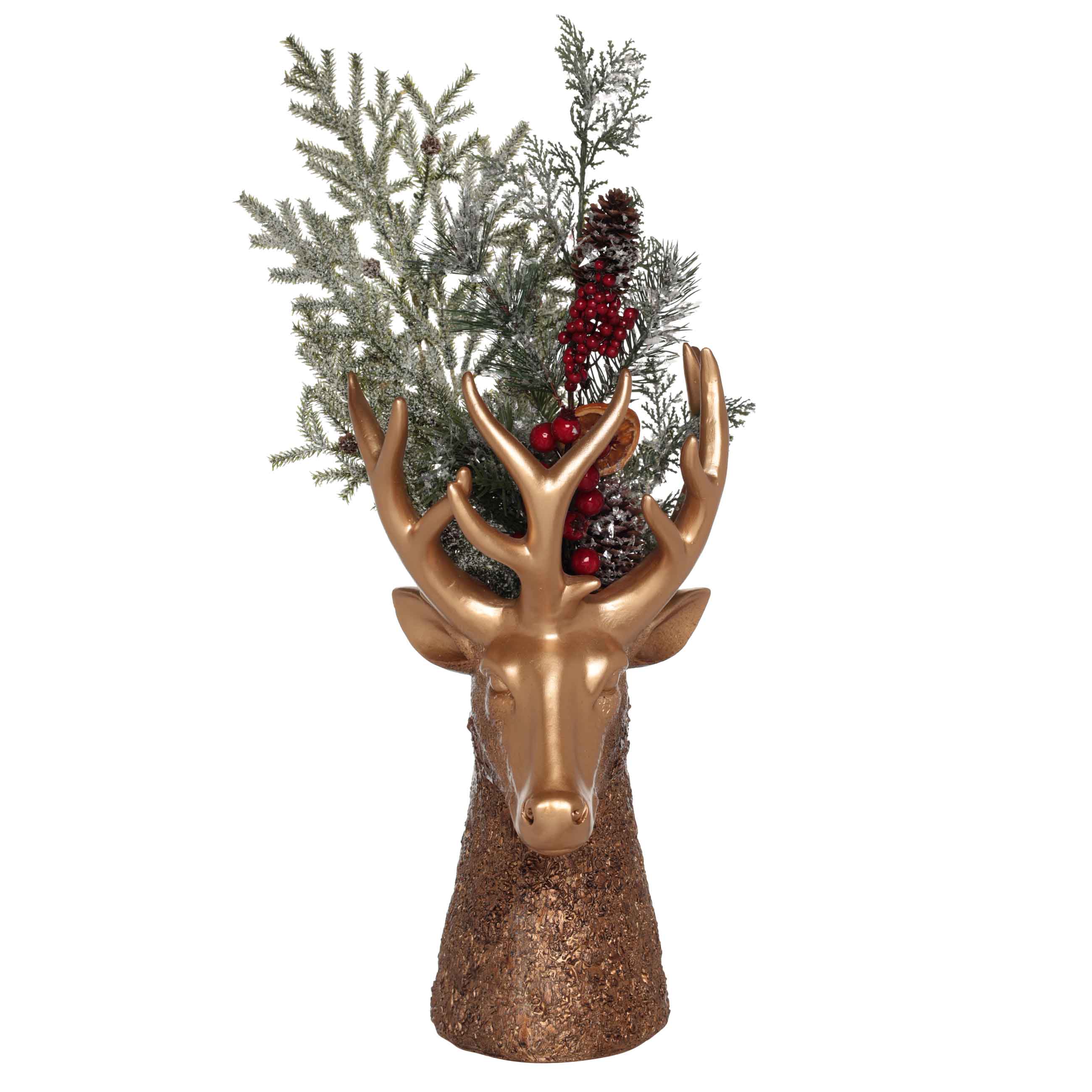 Decorative vase, 40 cm, polyresin, golden, Deer head, Woodland story, image-2