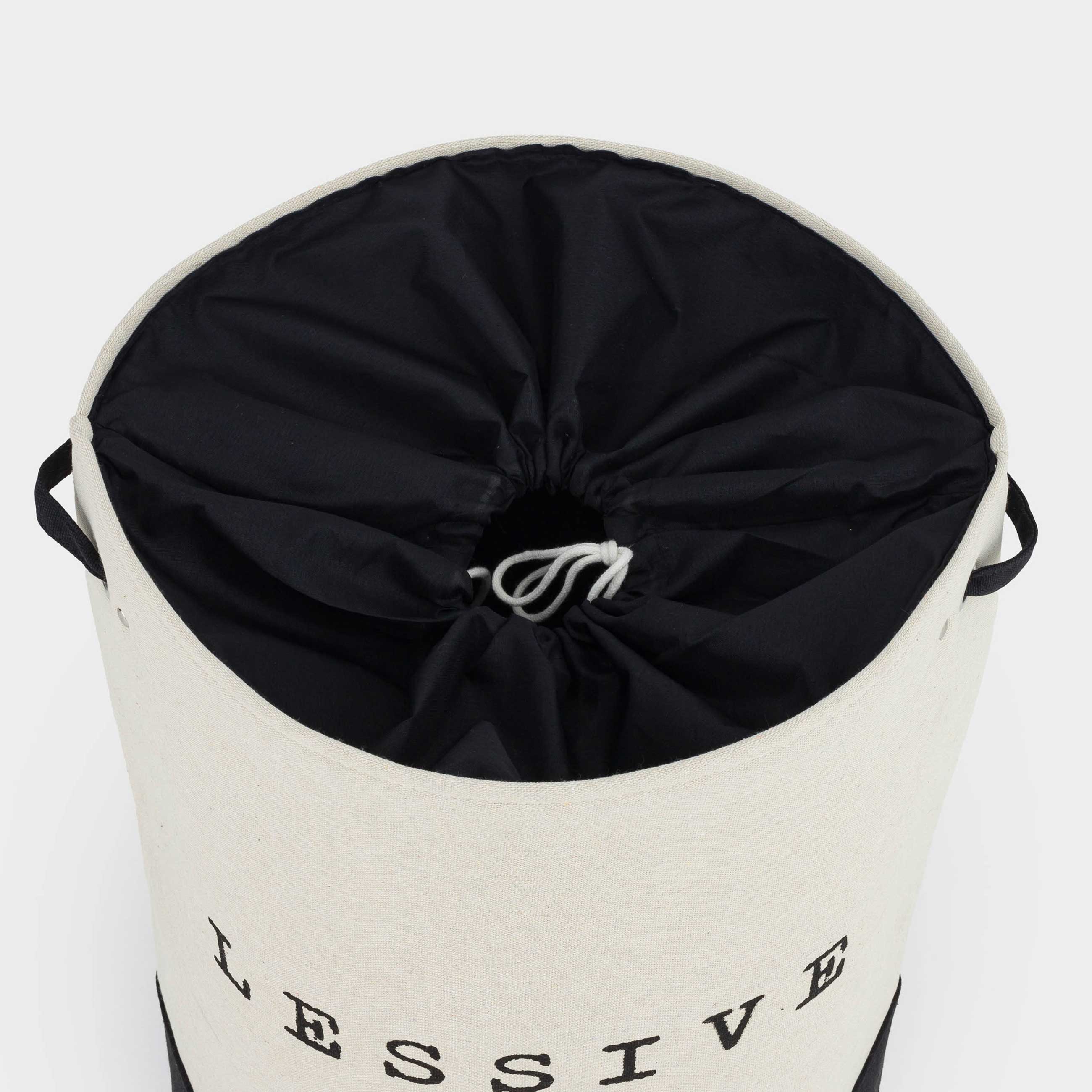Laundry storage bag, 38x60 cm, with handles, canvas, round, black and white, Solo