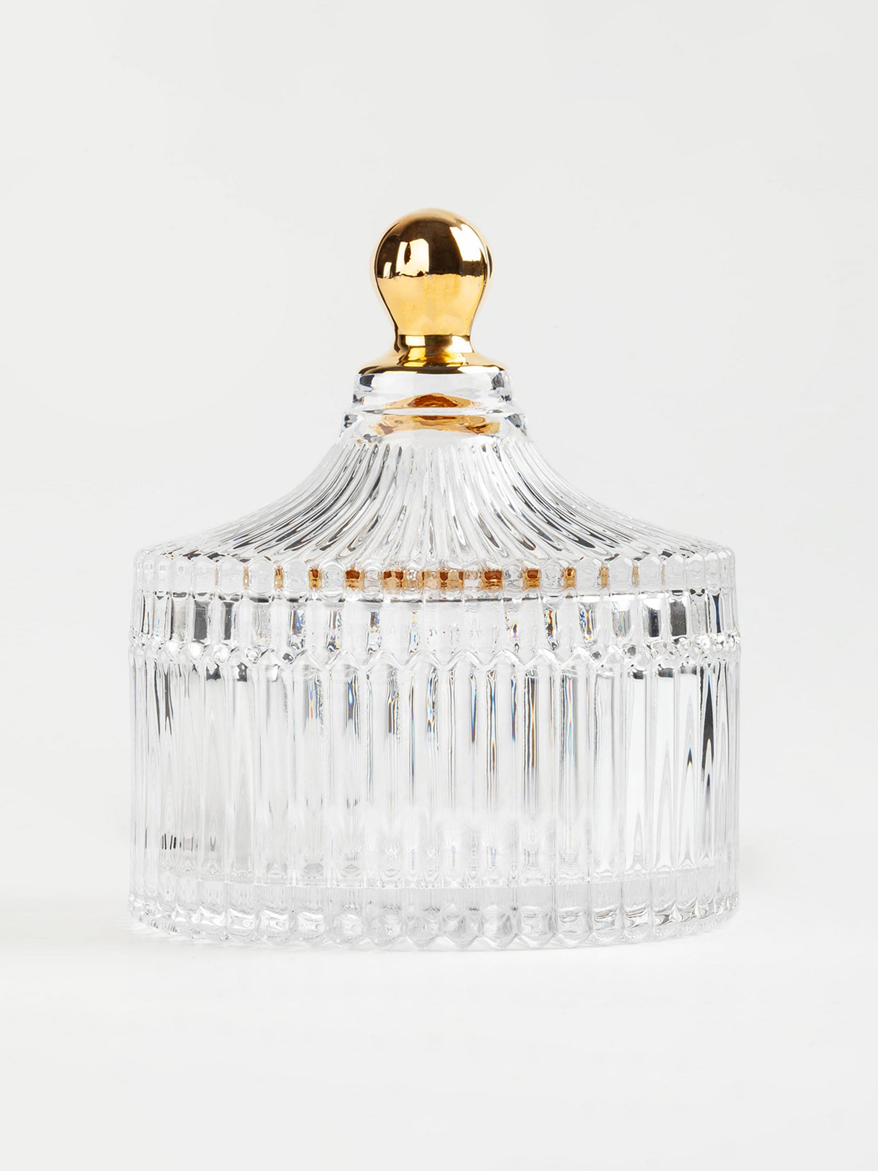 Storage container, 11x12 cm, 210 ml, glass R, with gold handle, Selene, image-1