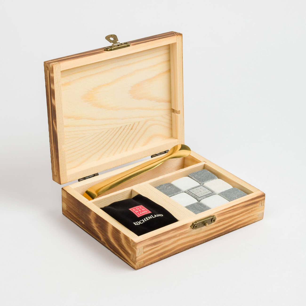 Set of cubes for cooling drinks, 12 pr, with tongs, in a box, marble / steel, Marble