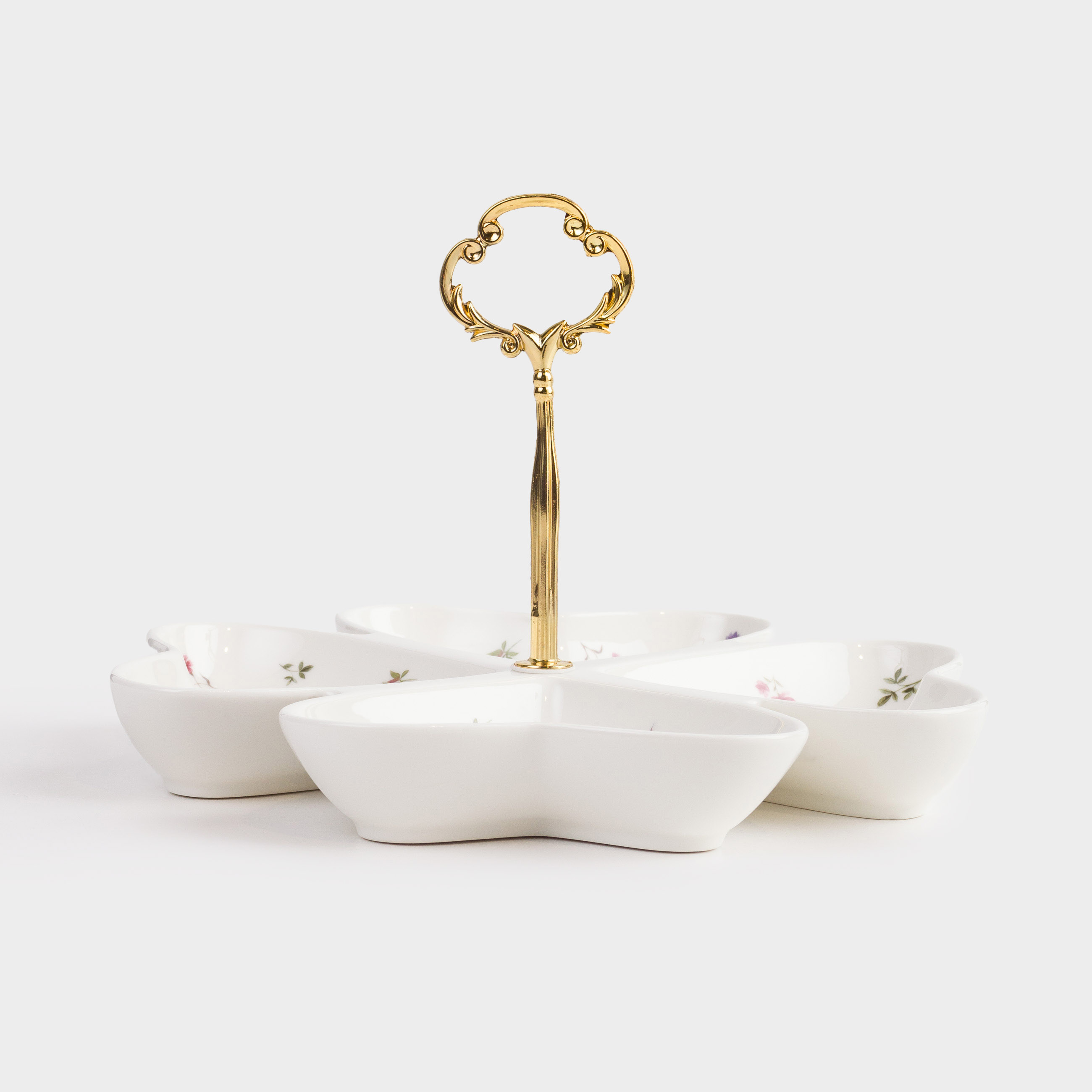 Snack stand, 23x17 cm, 4 compartments, with handle, ceramic / steel, Heart in flowers, El flora, image-2