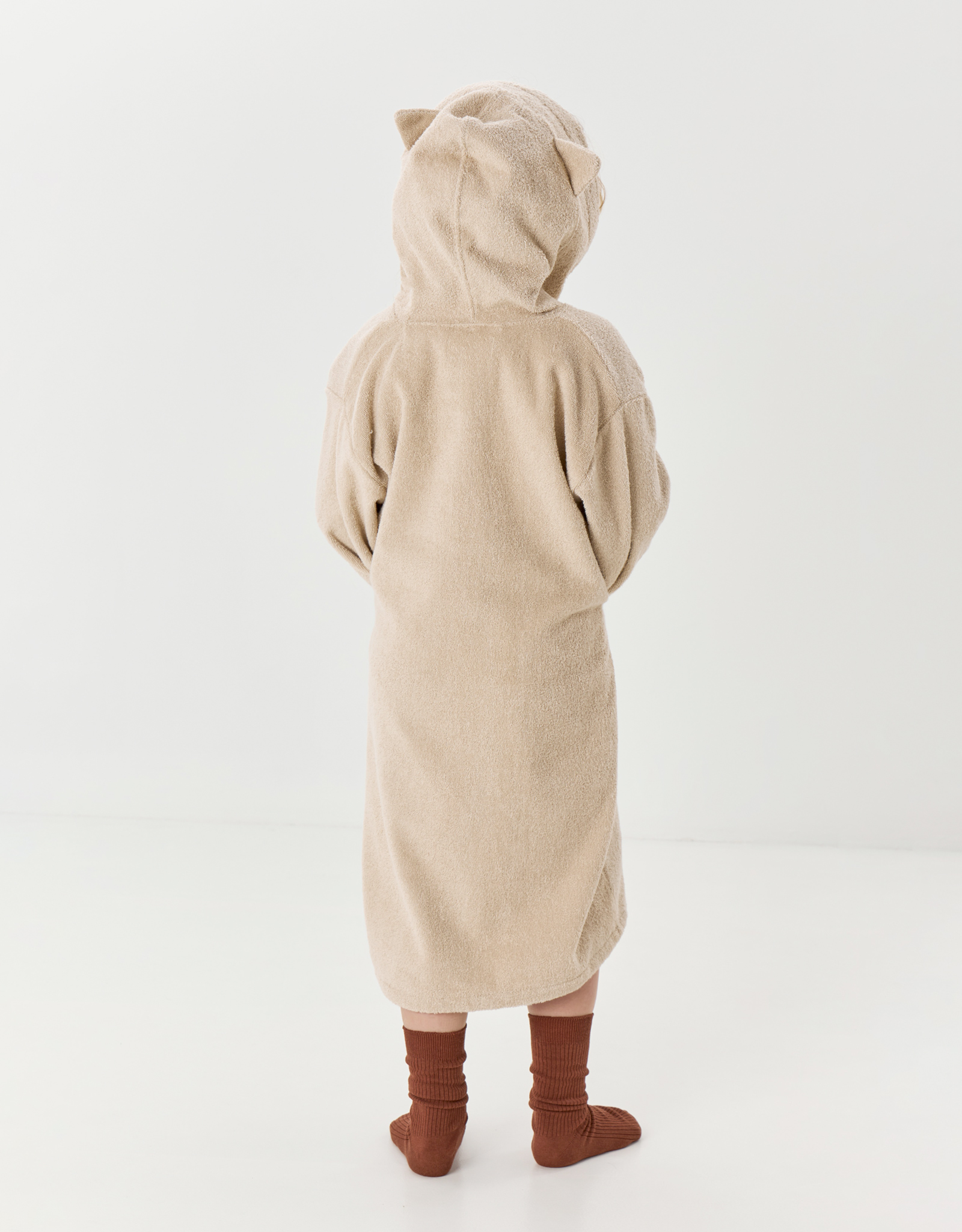 Children's robe, size 110-122 cm, with long sleeves, hooded, cotton, beige, Ears, Teddy, image-5