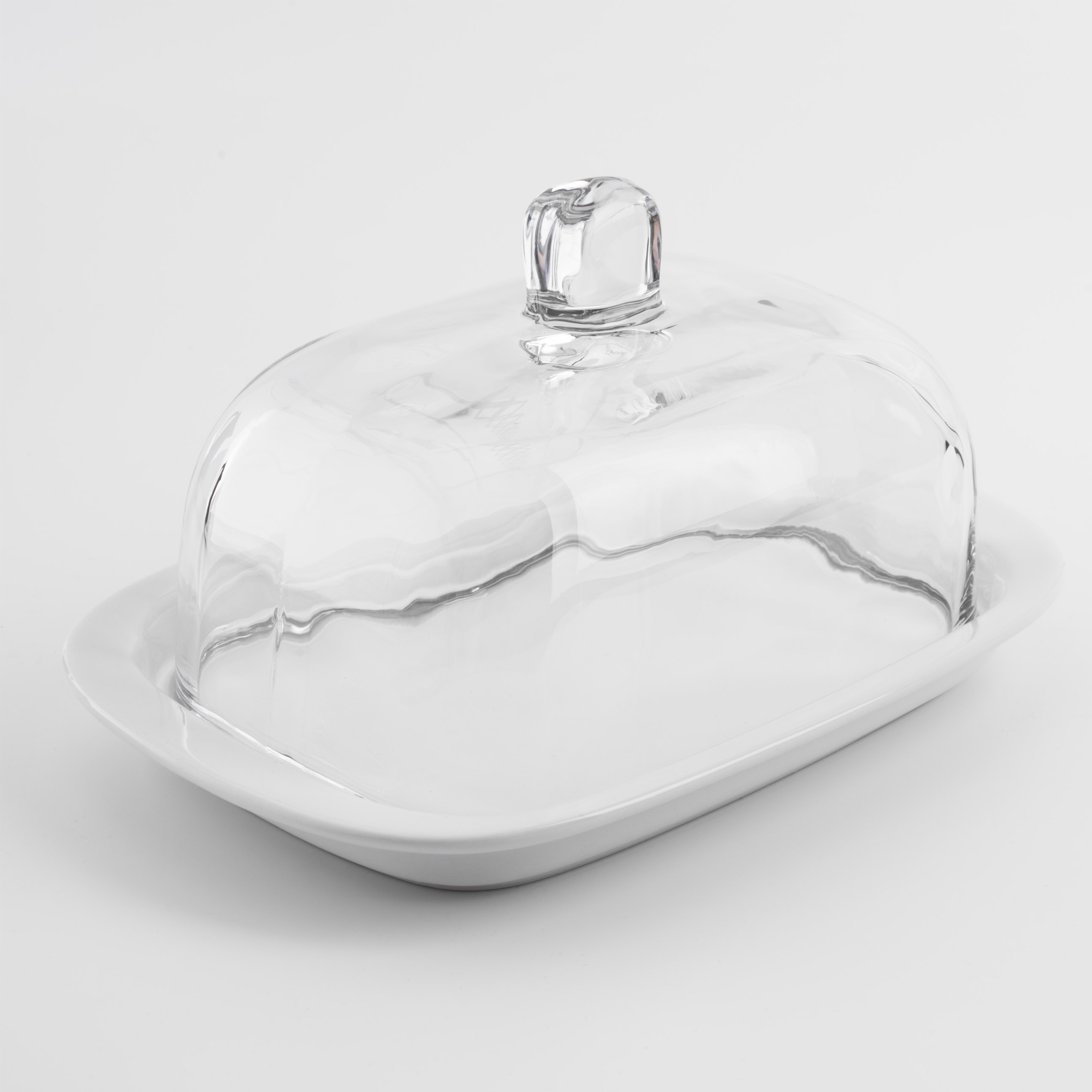 Butter dish, 18 cm, ceramic / glass, rectangular, white, Volo 