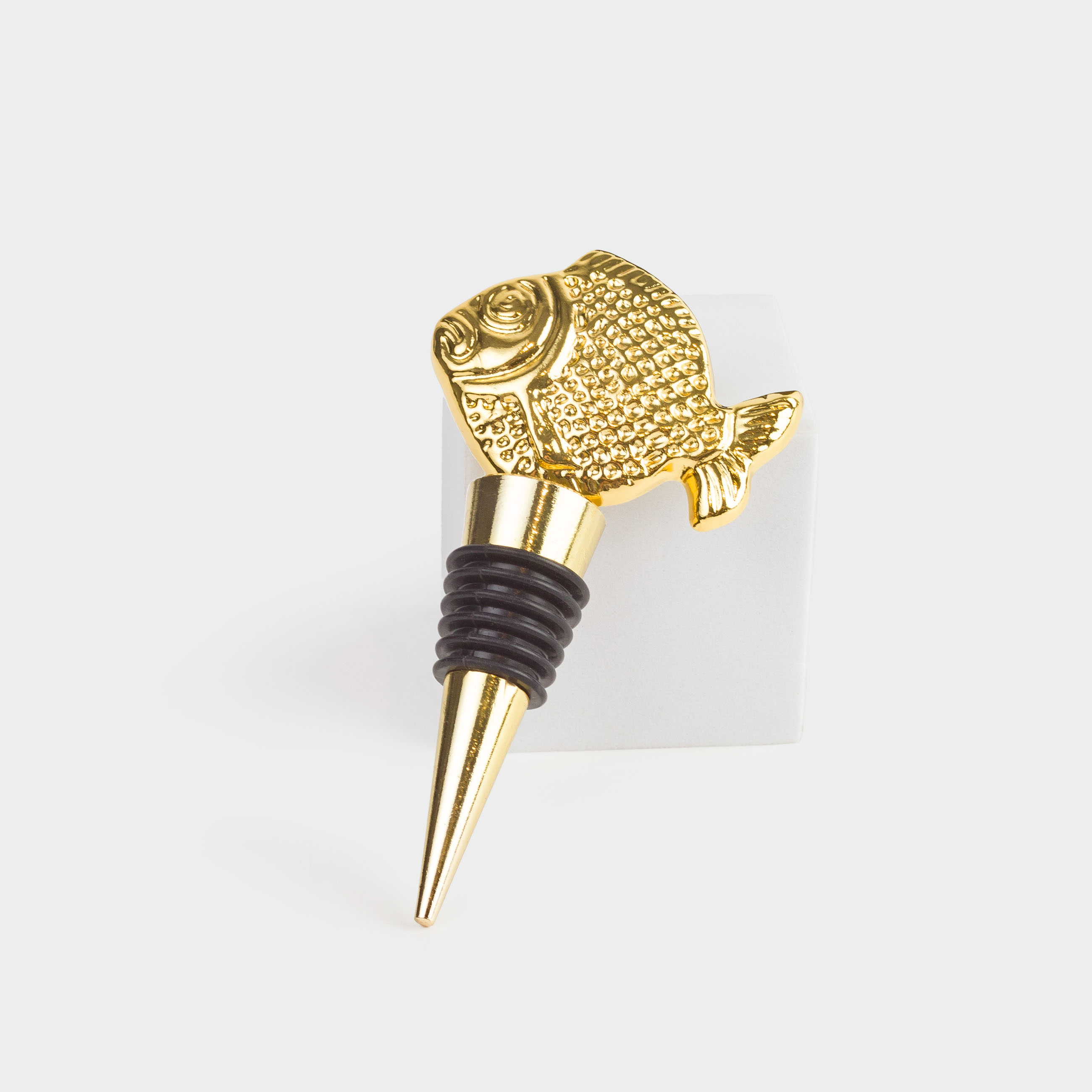 Wine bottle stopper, 10 cm, metal / silicone, Golden, Fish, Goldfish, image-1
