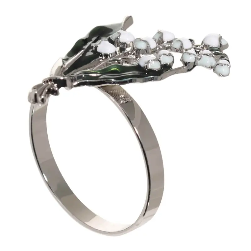 Napkin ring, 5 cm, metal, green-gold, Lily of the valley with leaves, May-lily
