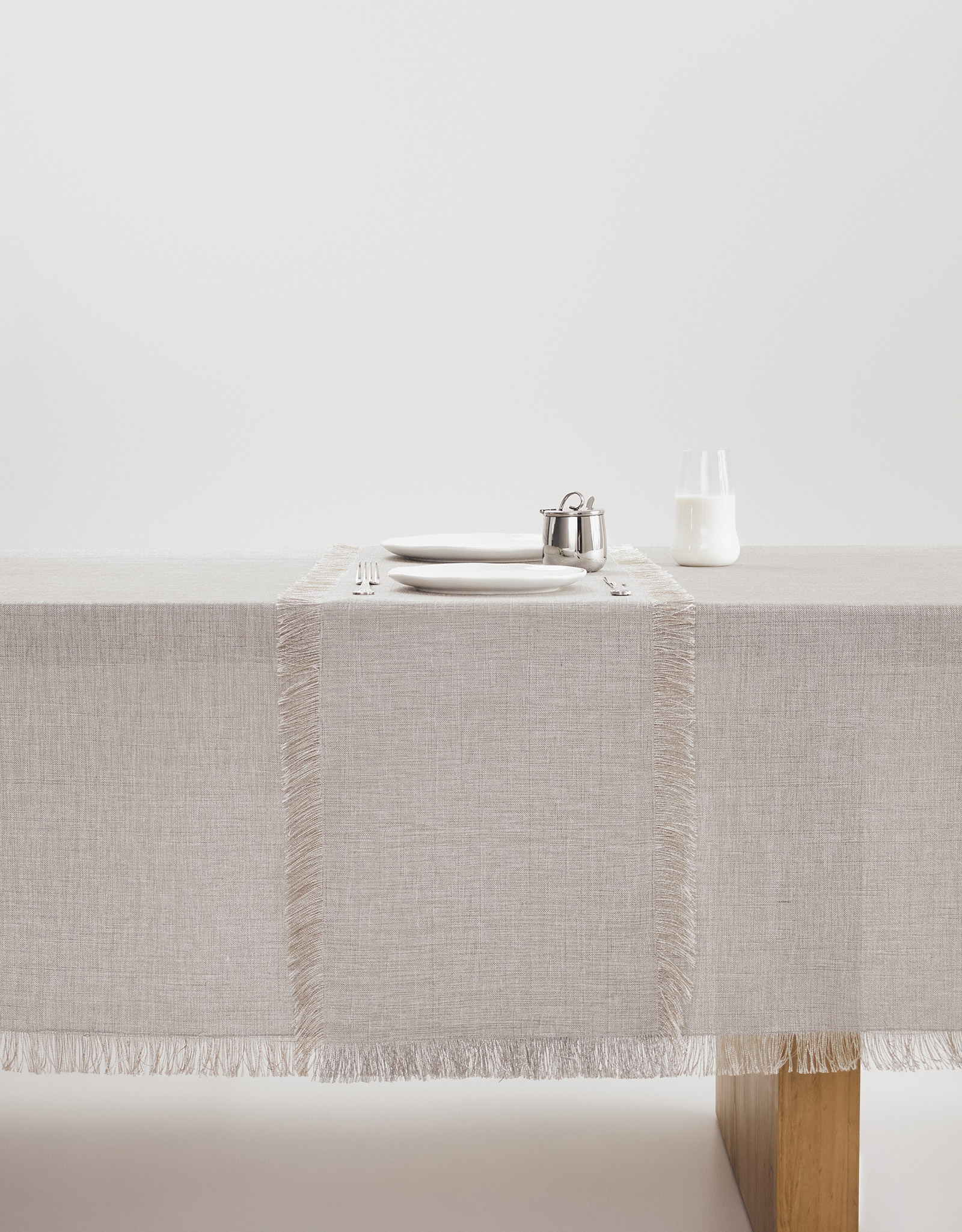 Table runner, 40x160 cm, fringed, polyester, grey melange, Beverin, image-1