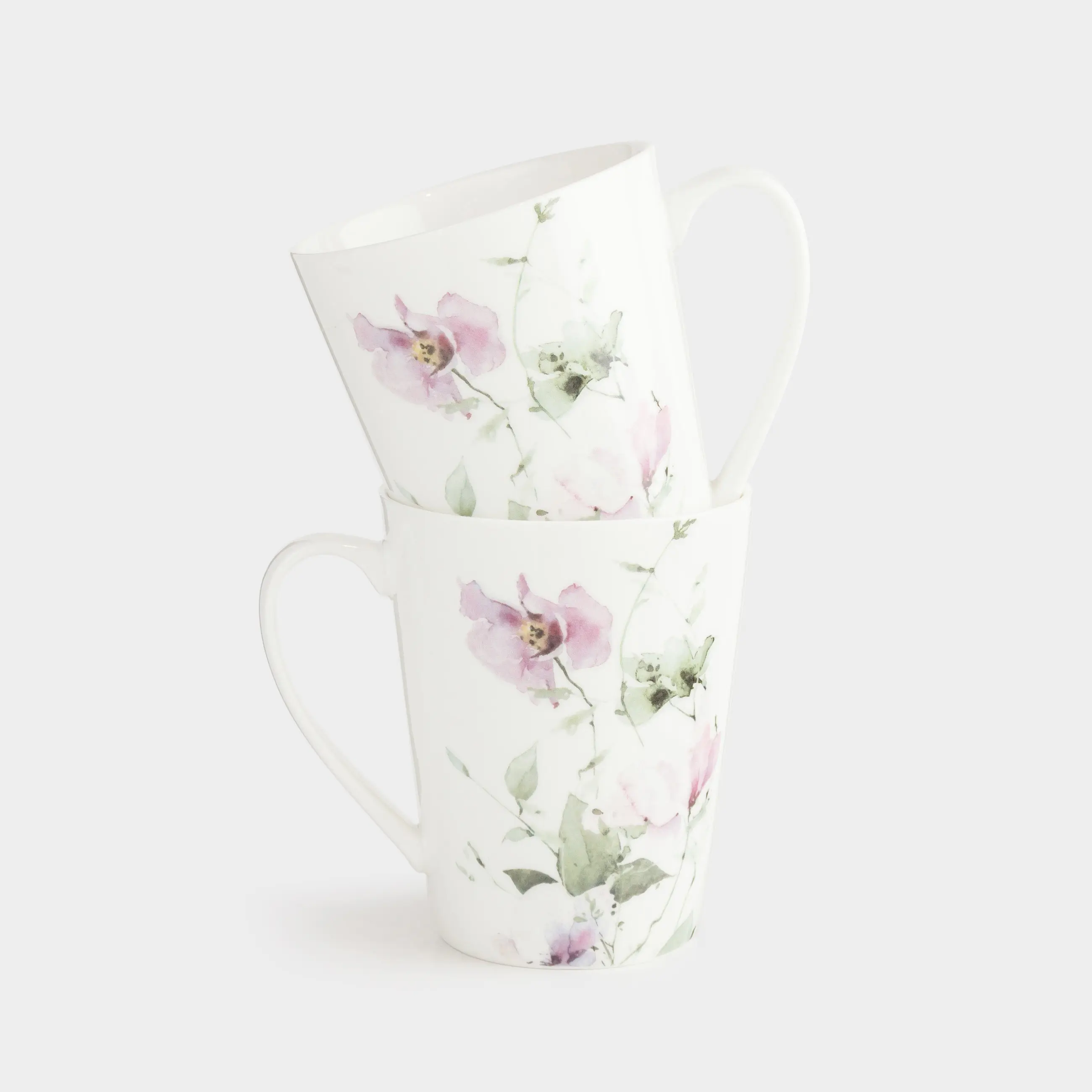 Mug, 420 ml, 2 pcs, porcelain N, white, Lilac flowers, Floret, image-0