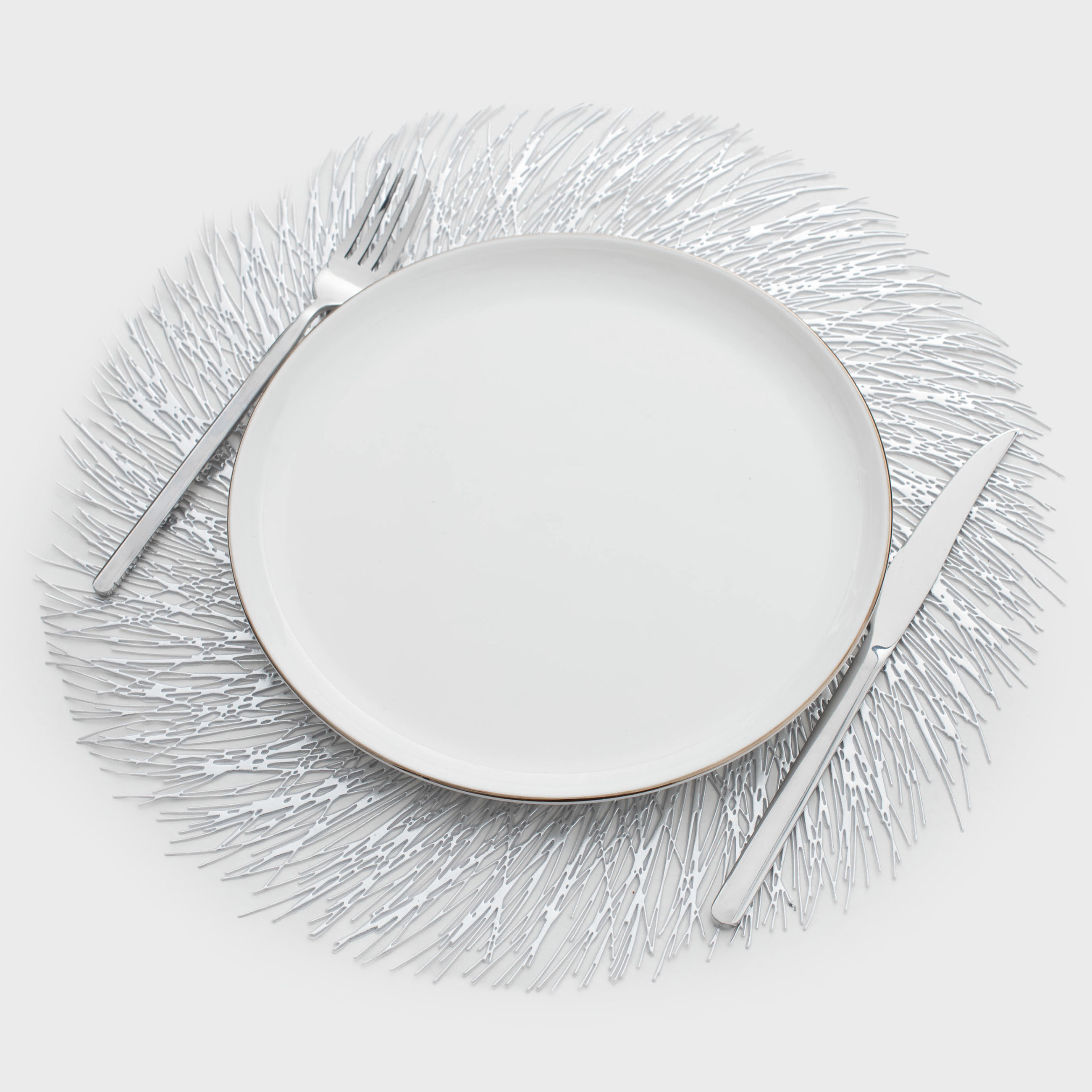 Placemats, 38 cm, PVC, round, silver, Azhur Grid, image-2