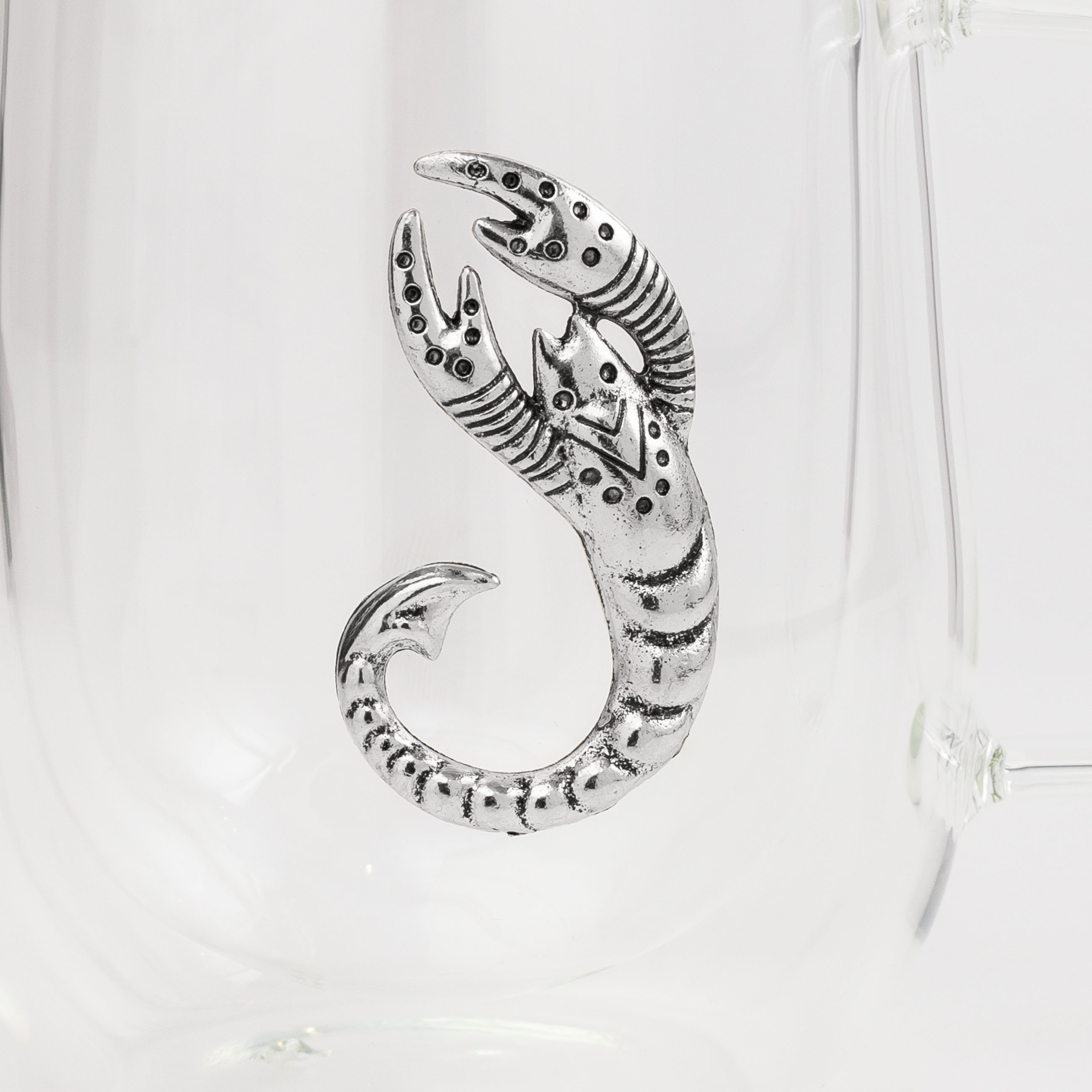 Mug, 350 ml, glass B / metal, silver, Scorpion, Air zodiac, image-4