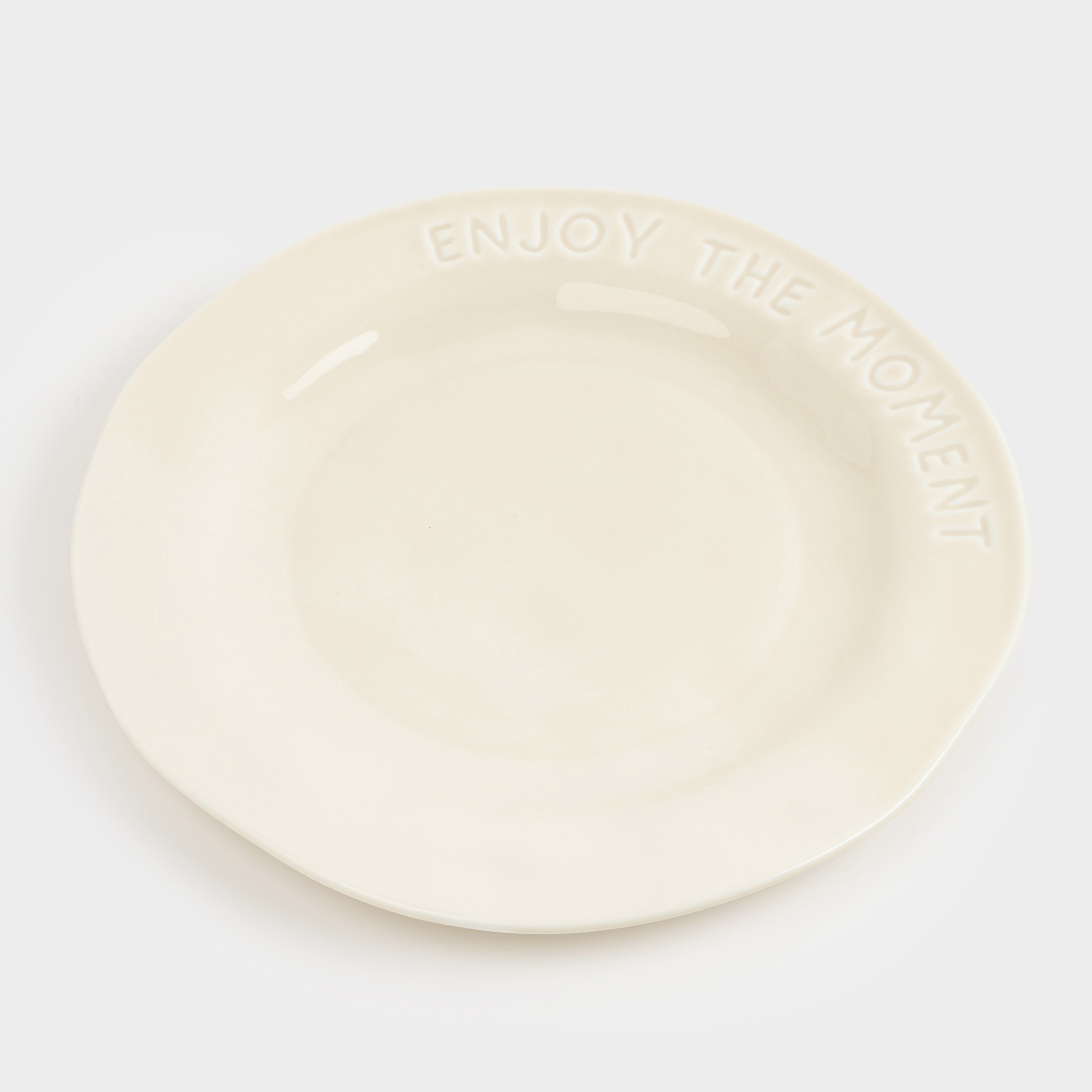 Dinner plate, 27 cm, porcelain P, milky, Enjoy the moment, Crumple words, image-1
