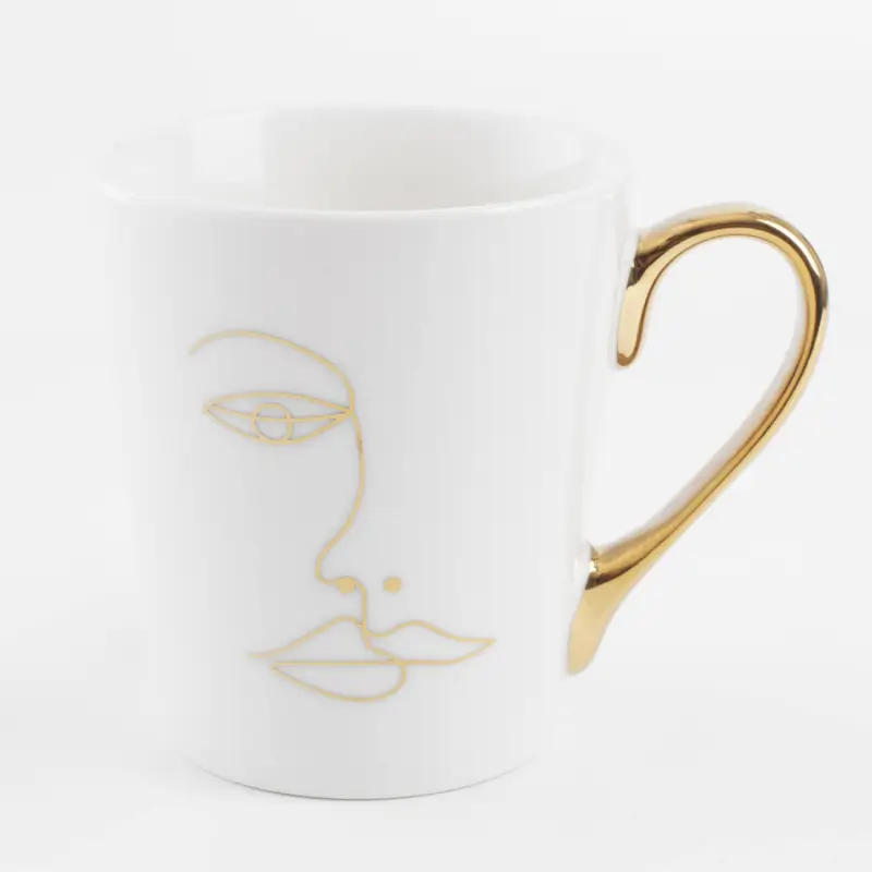 Mug, 360 ml, Porcelain N, White, Face golden, Face