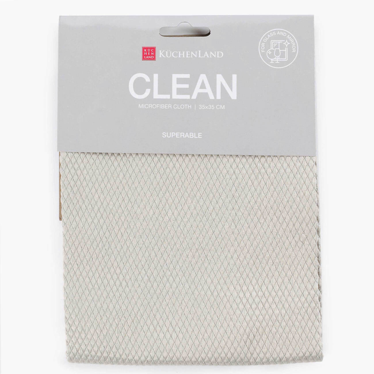 Cloth for glass/plastic/mirrors, 35x35 cm, microfiber, Fish scales, grey-beige, Clean