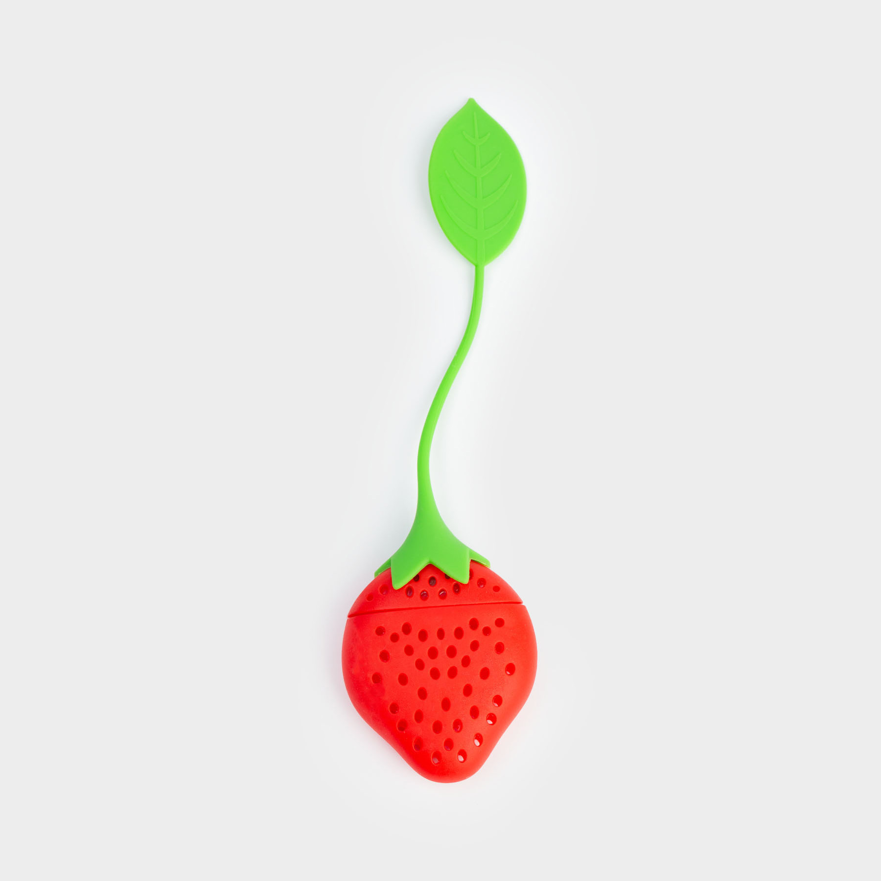 Tea strainer, 20 cm, Silicone, Red-green, Strawberry, Manny