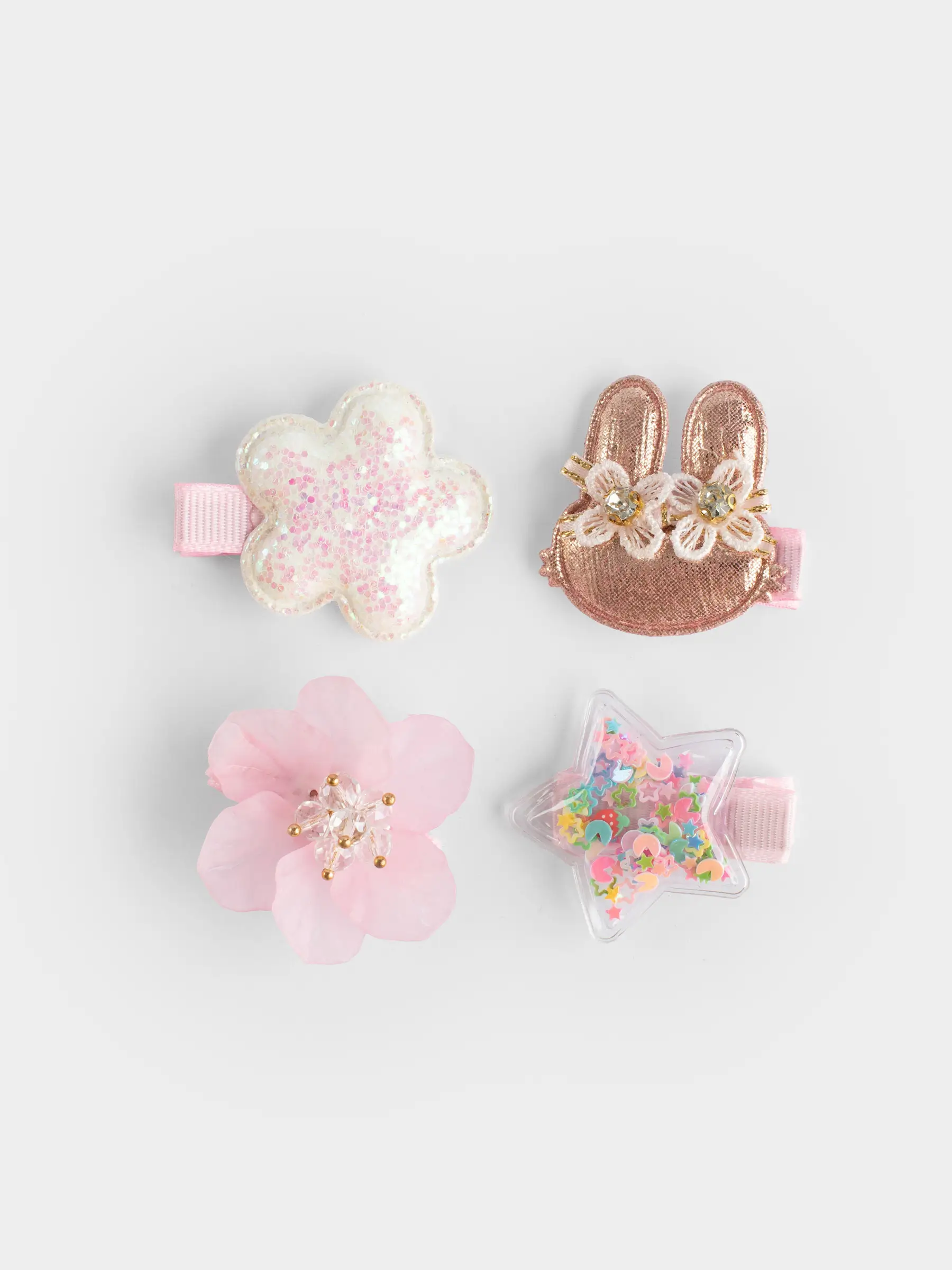 Elastic bands set for hair, 3 cm, 4 pcs, children's, polyester / plastic, pink, Rabbit, Gracile