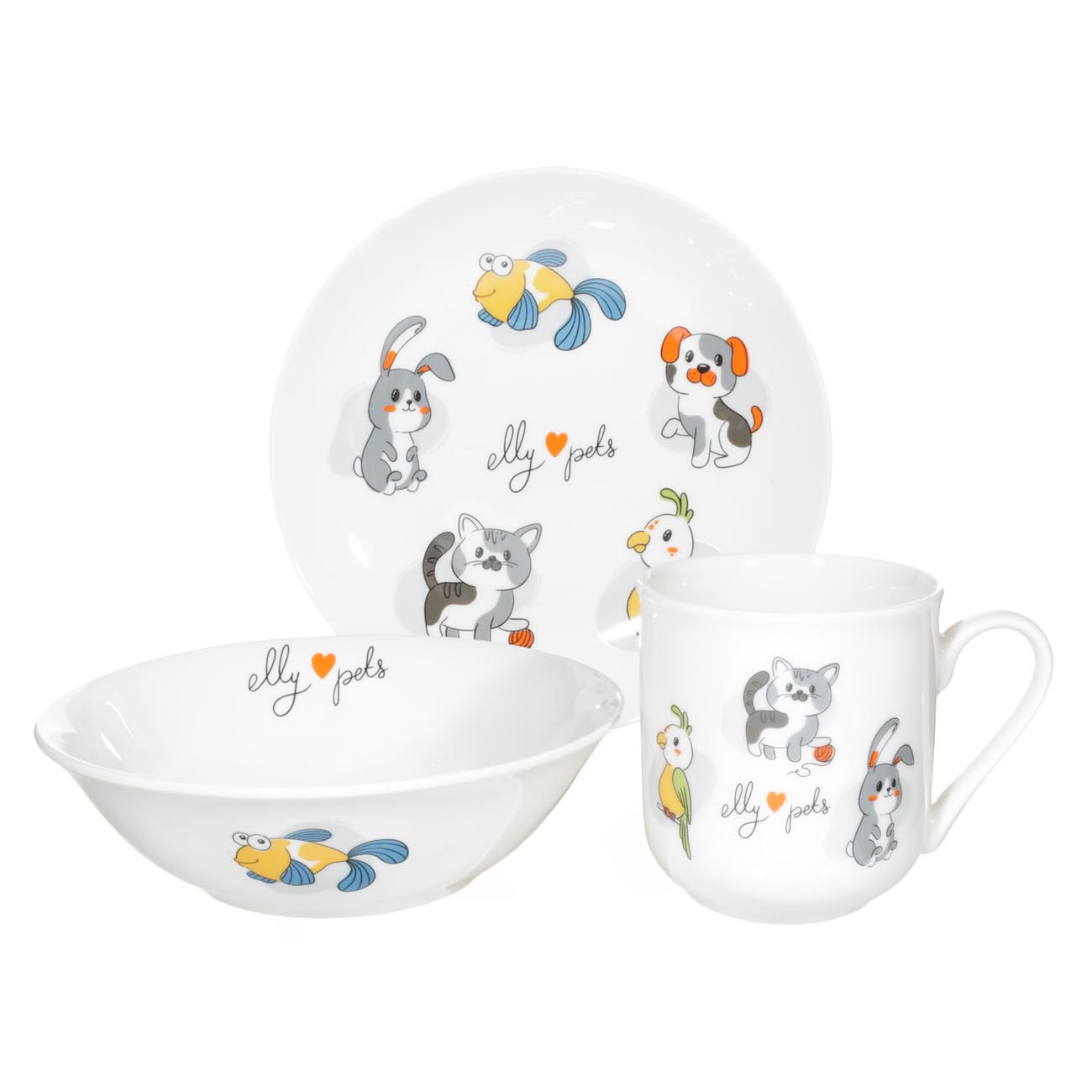Children's tableware set, 3 items, porcelain N, white, My pets, Little pet, image-0