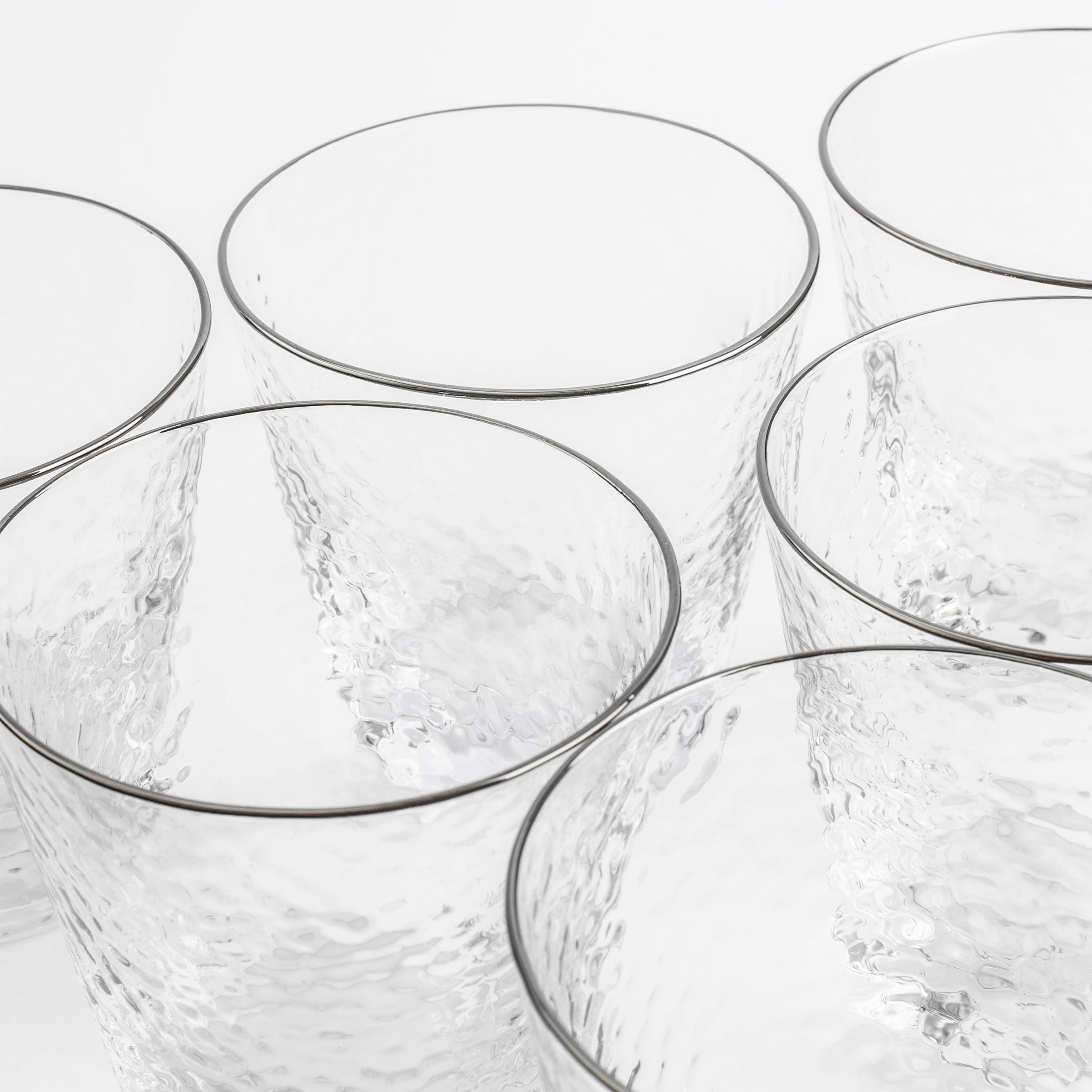 Whiskey glass, 10 cm, 270 ml, 6 pcs, glass, with silver edging, Ripply silver, image-4