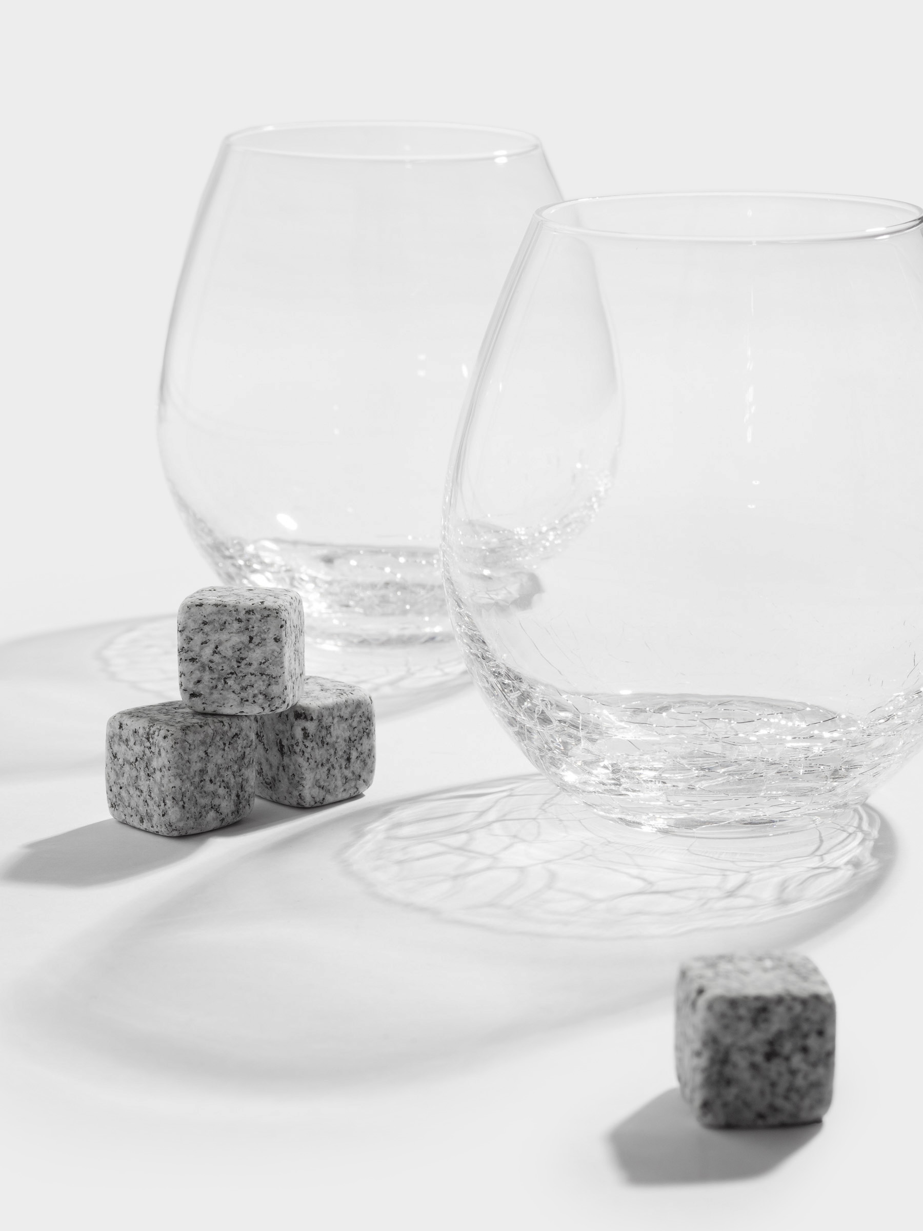 Drink set, 2 persons, 6 items, glasses / cubes, glass / steatite, Craquelure, Ice