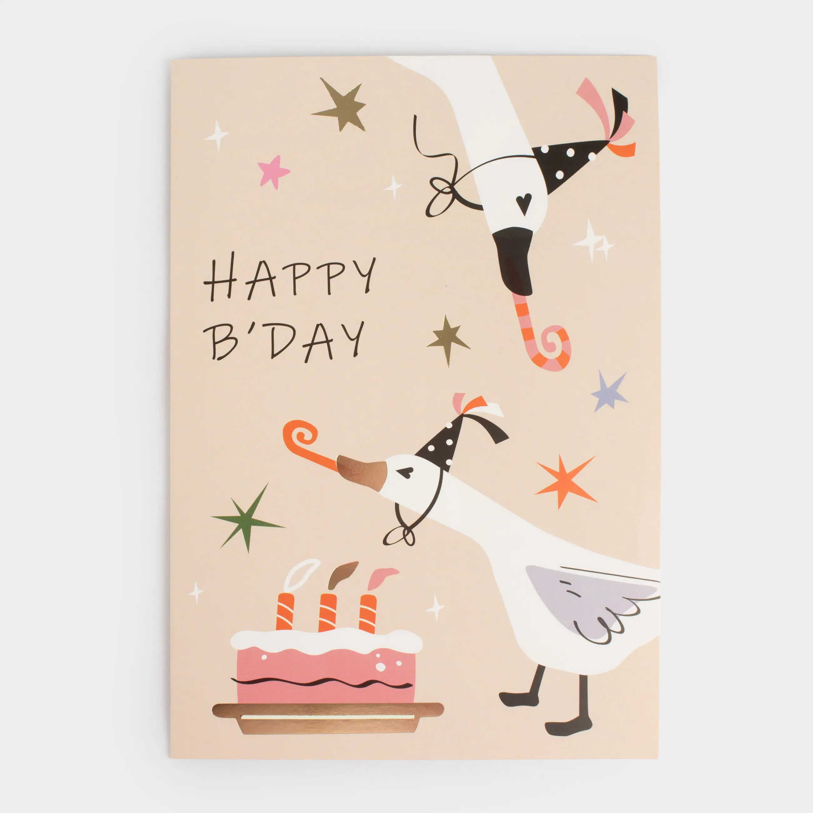 Gift envelope, 12x17 cm, paper, grey, Geese, Birthday