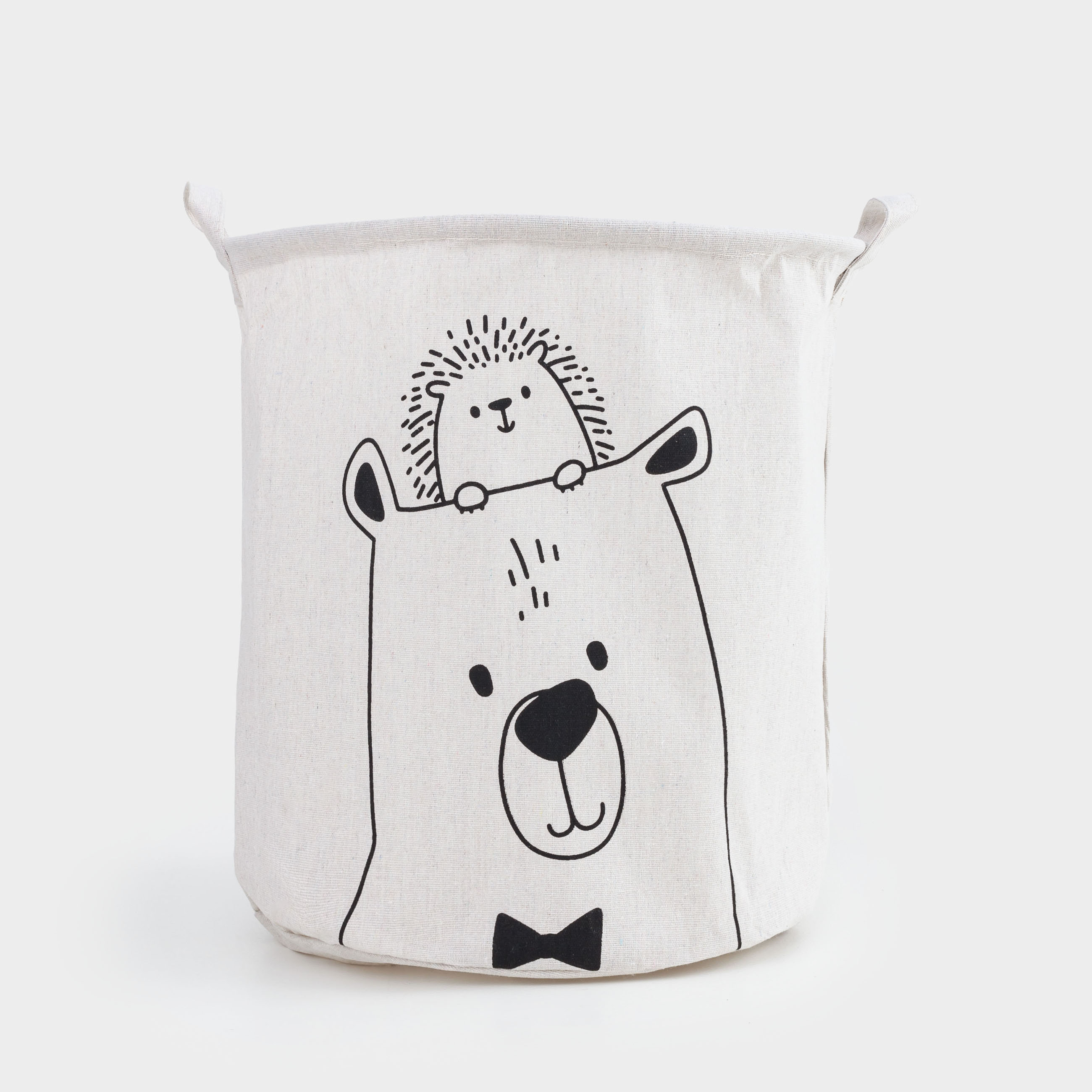 Storage bag, 35x40 cm, with handles, cotton/polyester, round, Milky, Bear and hedgehog, Funny world, image-2
