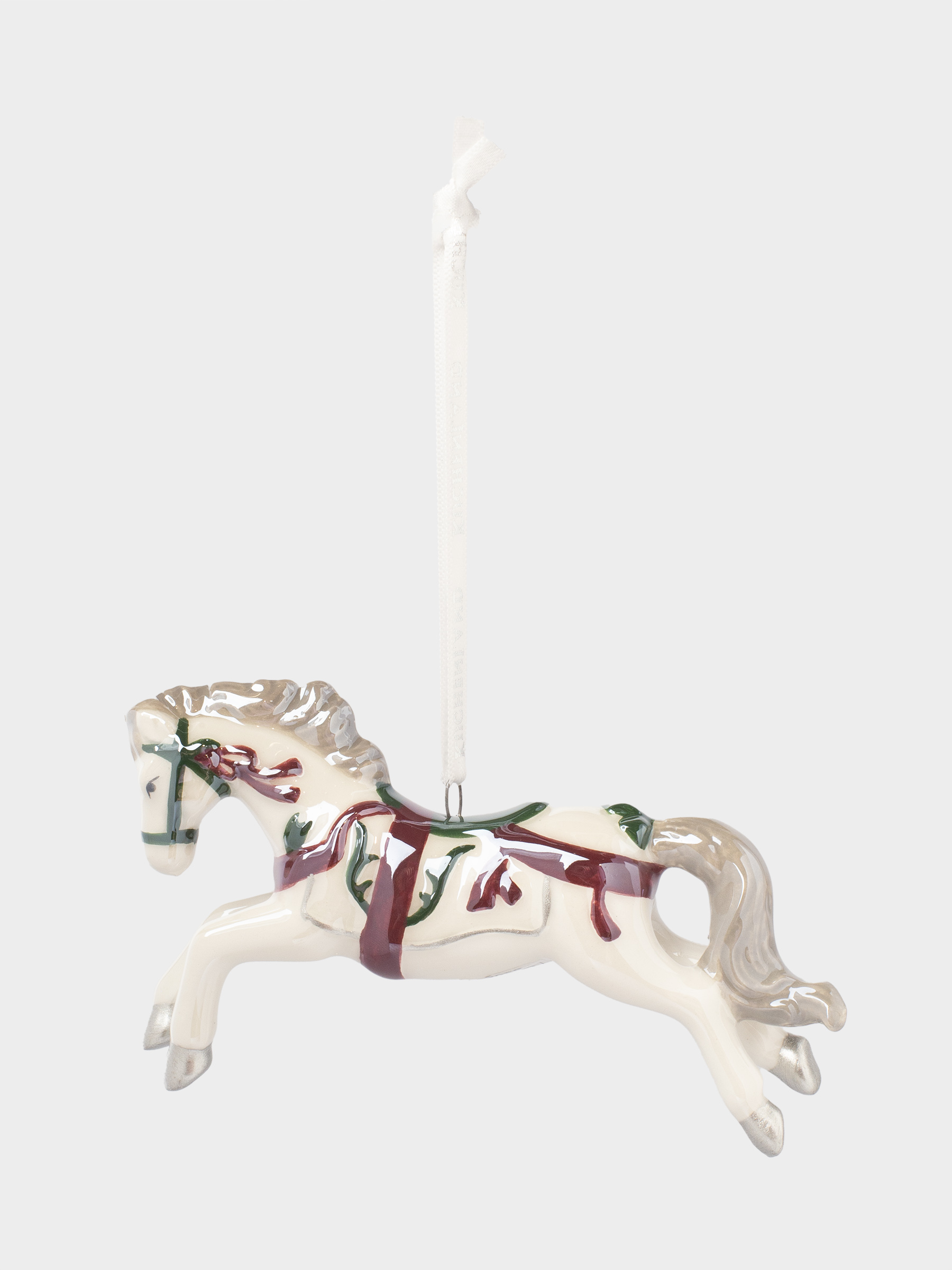 Christmas tree toy, 12 cm, ceramic, white, mother of pearl, Horse, Figure christmas, image-2