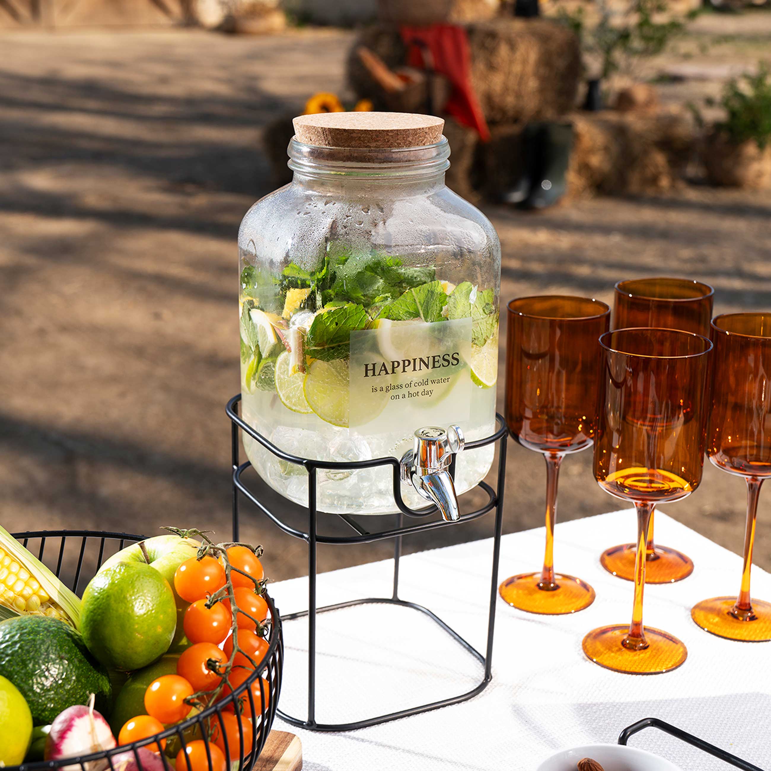 Beverage dispenser, 3 L, Stand, Glass / cork / metal, Clear font, image-7