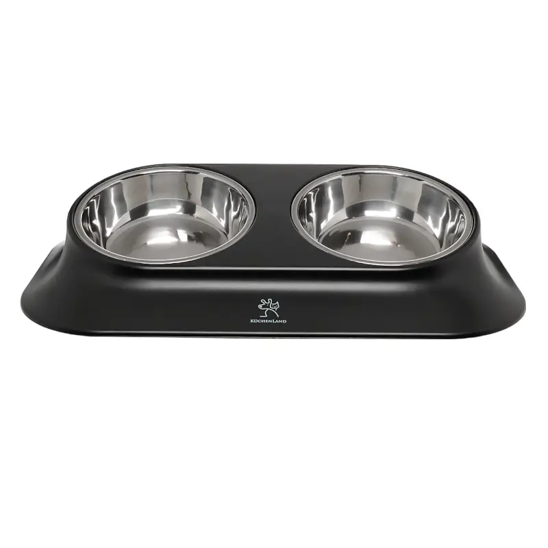 Pet bowl, 24x38 cm, 360 ml, double, on stand, steel / plastic, black, Favorite pet