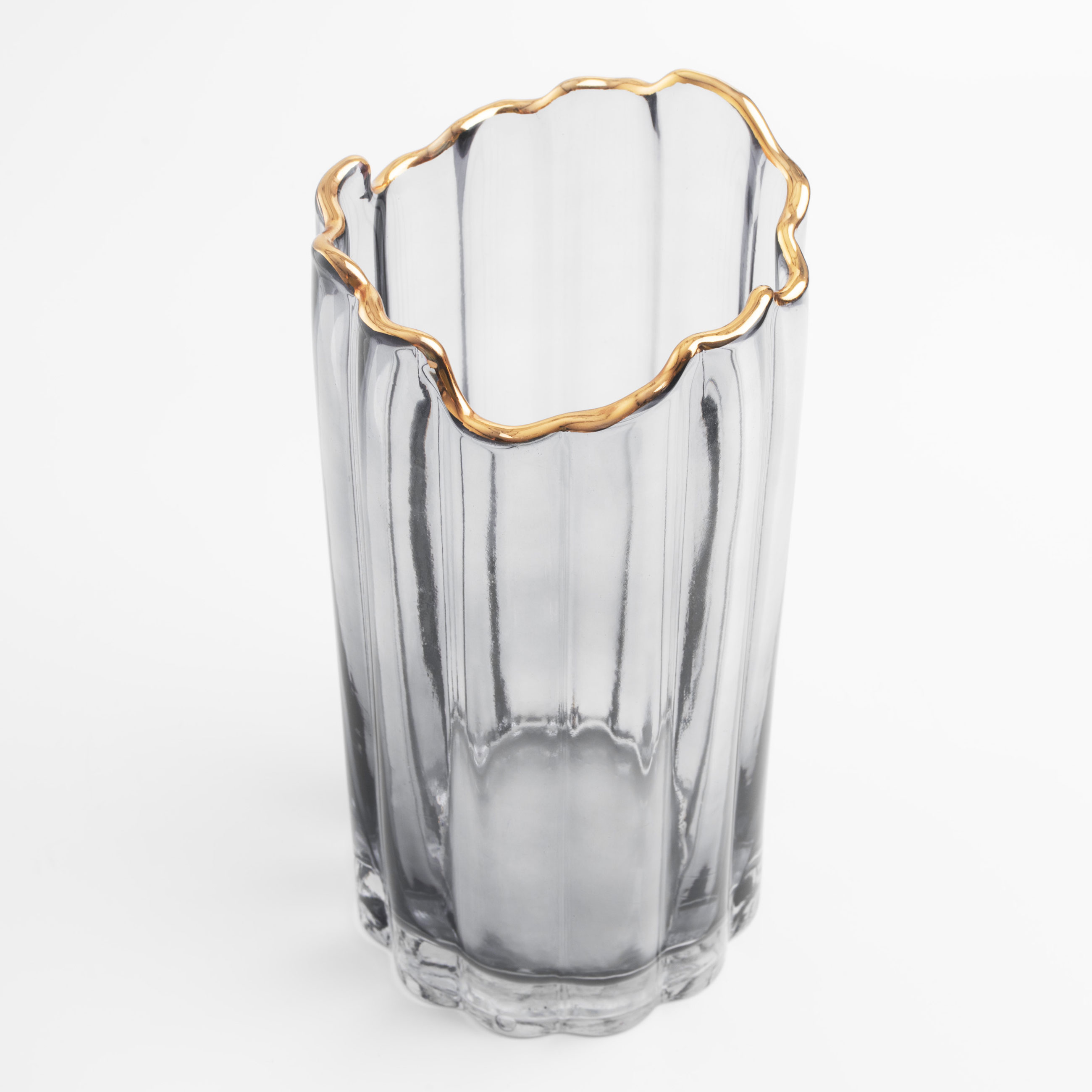 Flower vase, 25 cm, glass, grey, with golden edging, Berg