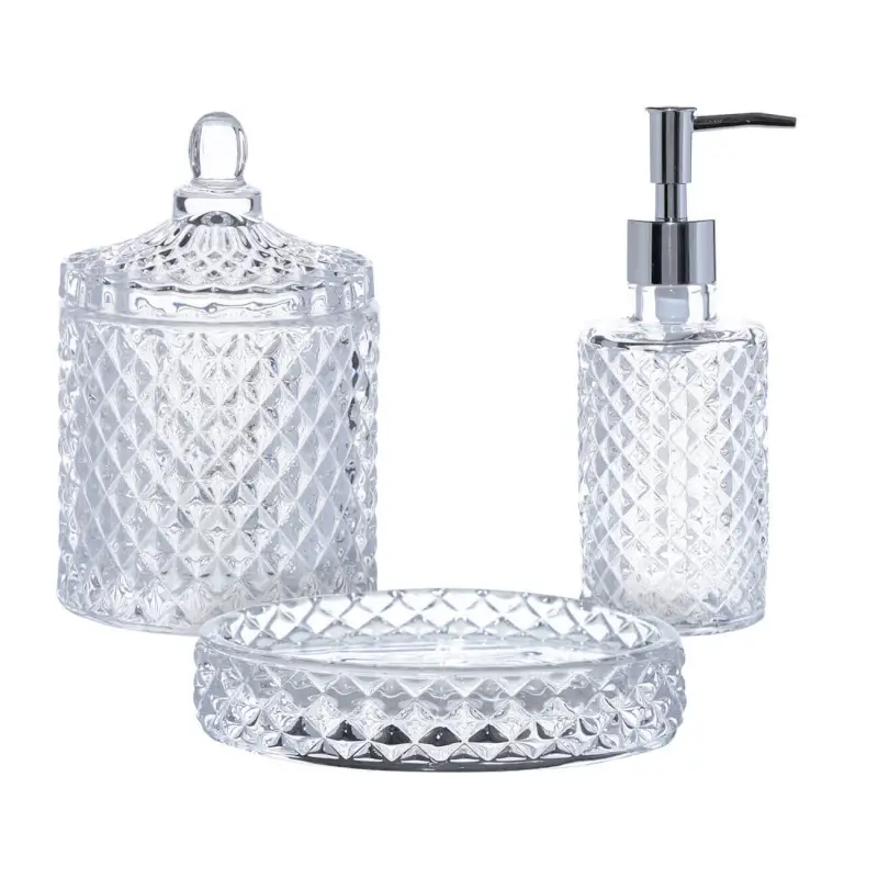 Bathroom set, 3 pr, glass / plastic, Naiad