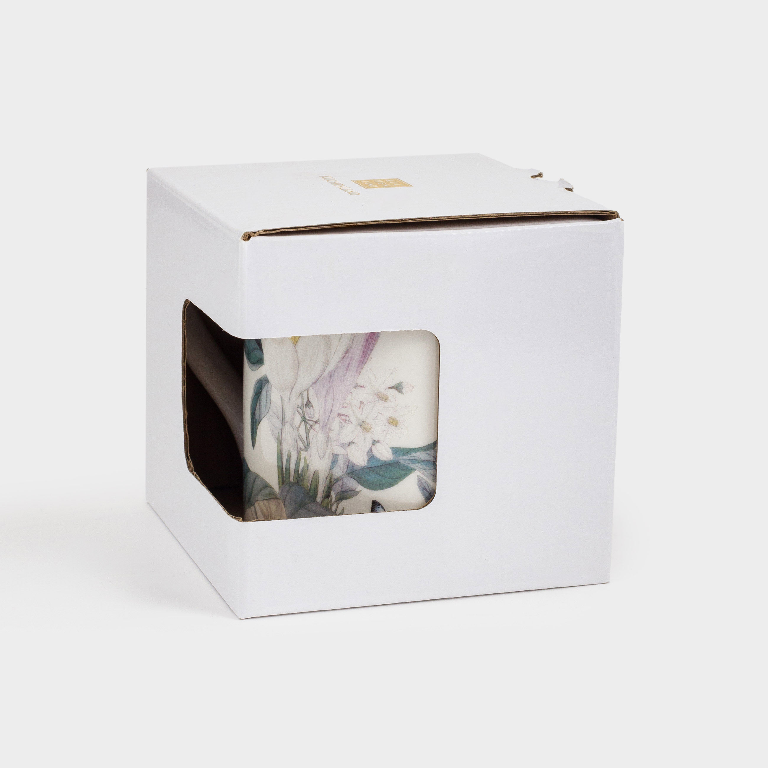 Mug, 380 ml, porcelain F, beige, with golden edging, Flowers and butterfly, Bloome, image-4