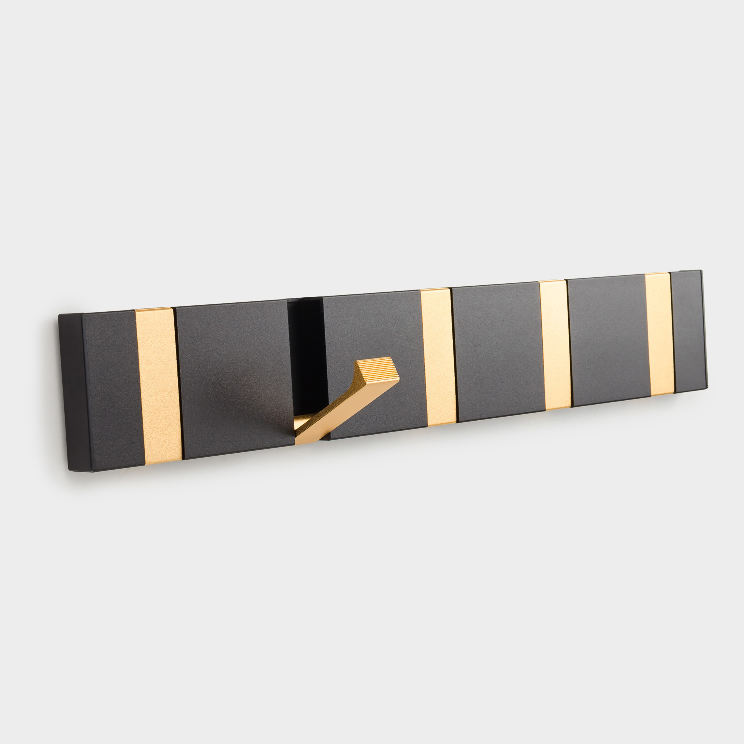 Hook, 43x7 cm, 5 compartments, wall-mounted/hidden, metal, black-gold, Trend