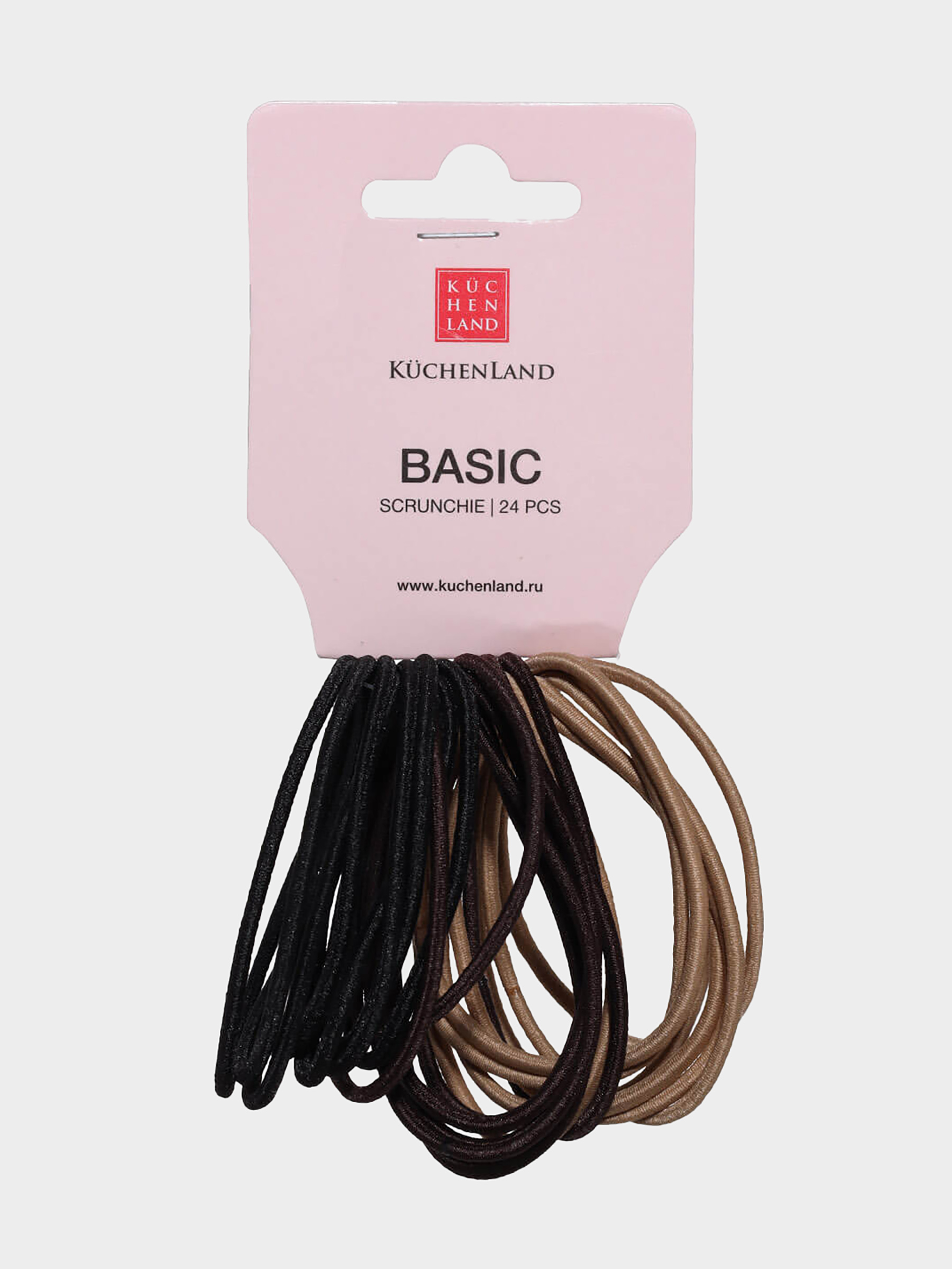 Elastic band for hair, 4 cm, 24 pcs, polyester, black / brown / beige, Basic