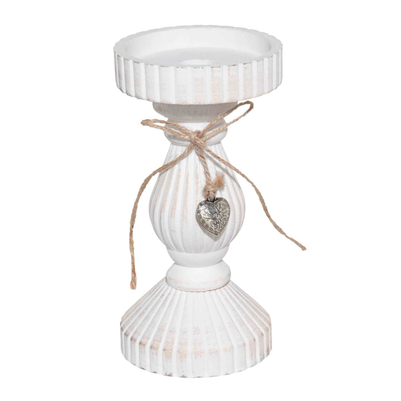 Candle holder, 19 cm, on a leg, wood, white, Ethno