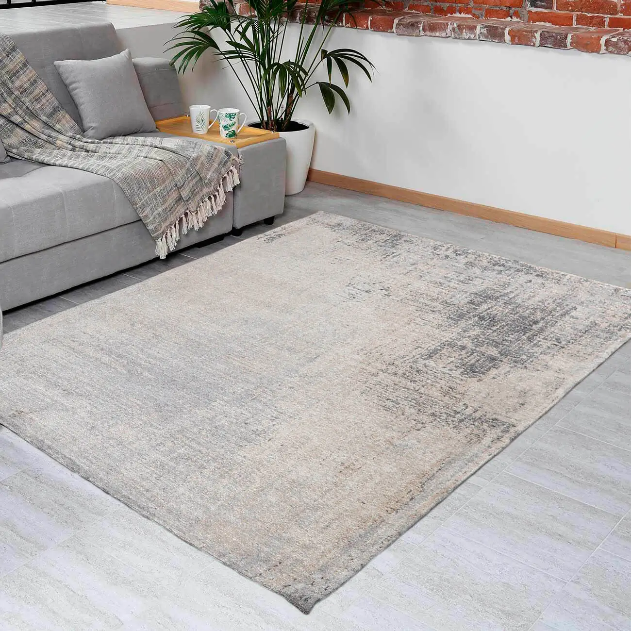 Carpet, 150x210 cm, beige-gray, cotton, Traces, image-0