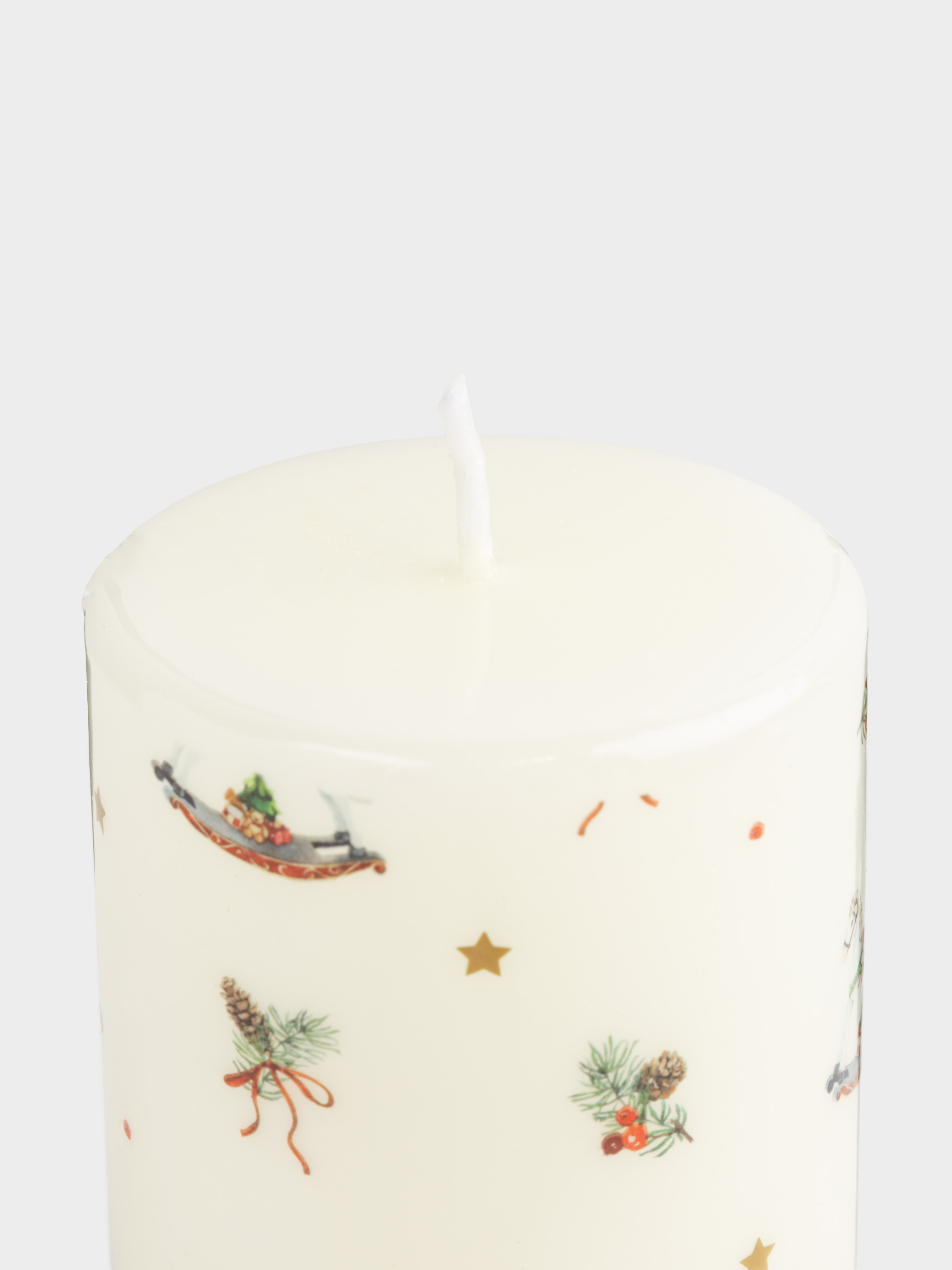 Candle, 7x9 cm, cylindrical, milky, Christmas attributes, Print candle, image-2