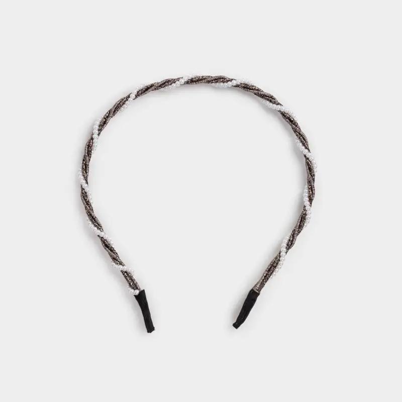 Hair band, 15x13 cm, glass / metal, Black, Hairstyle ,image-0