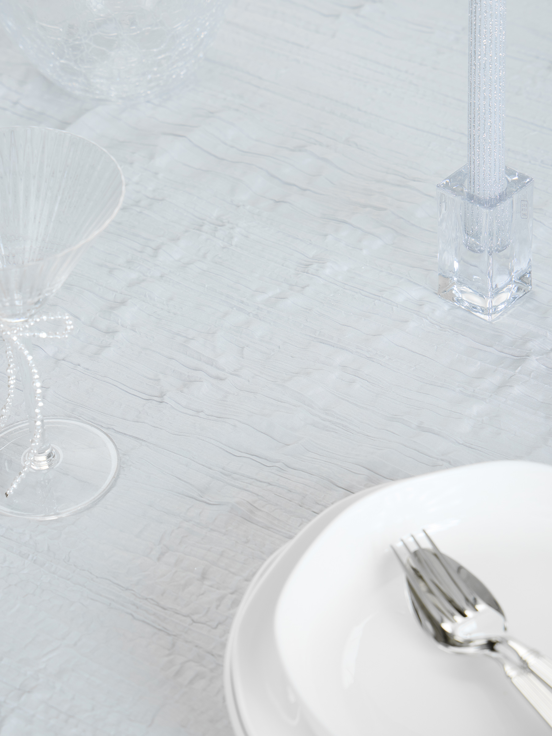 Tablecloth, 170x250 cm, polyester, Light gray, Crumpled effect, Dented, image-2
