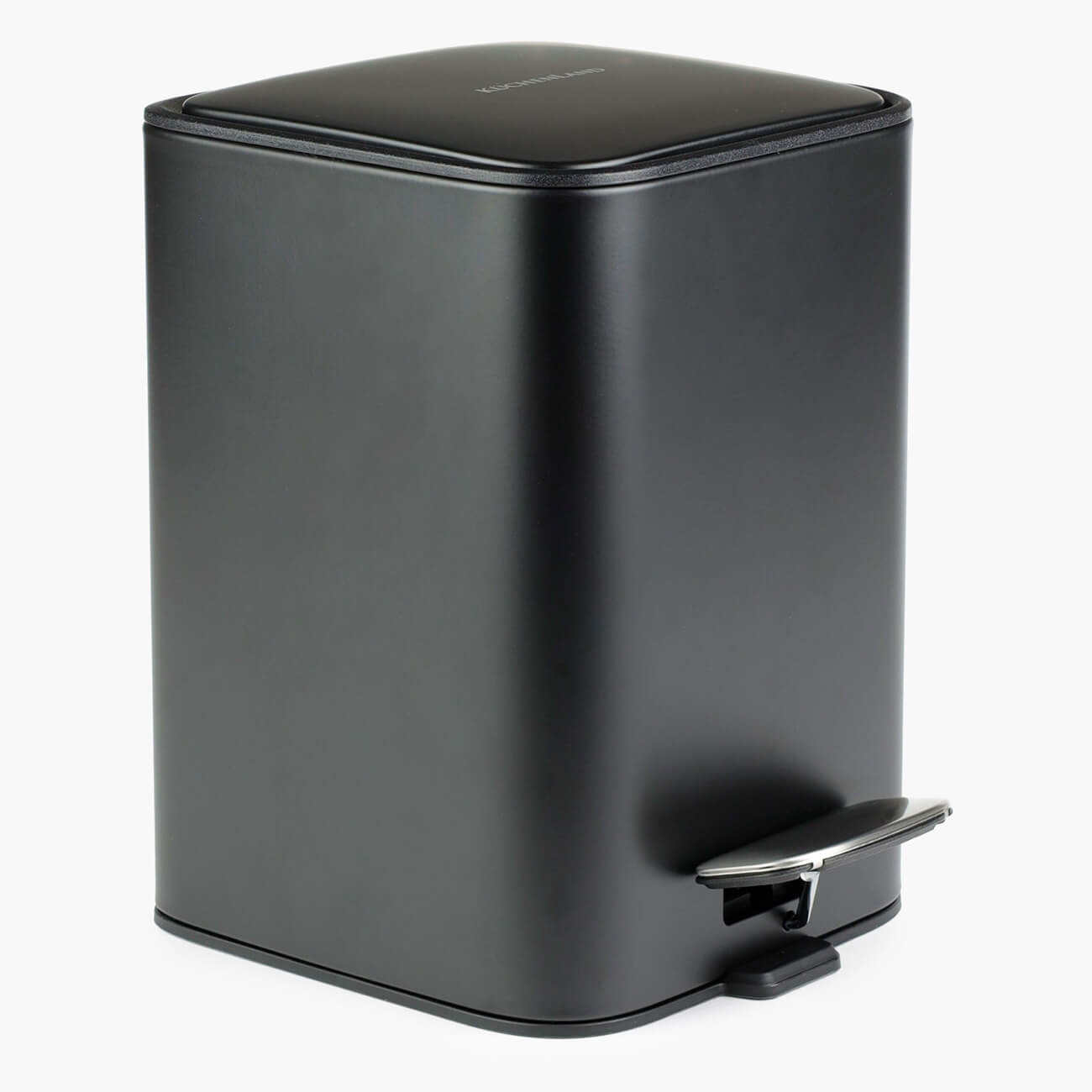 Trash can, 6 L, with pedal, metal, square, black, Total black
